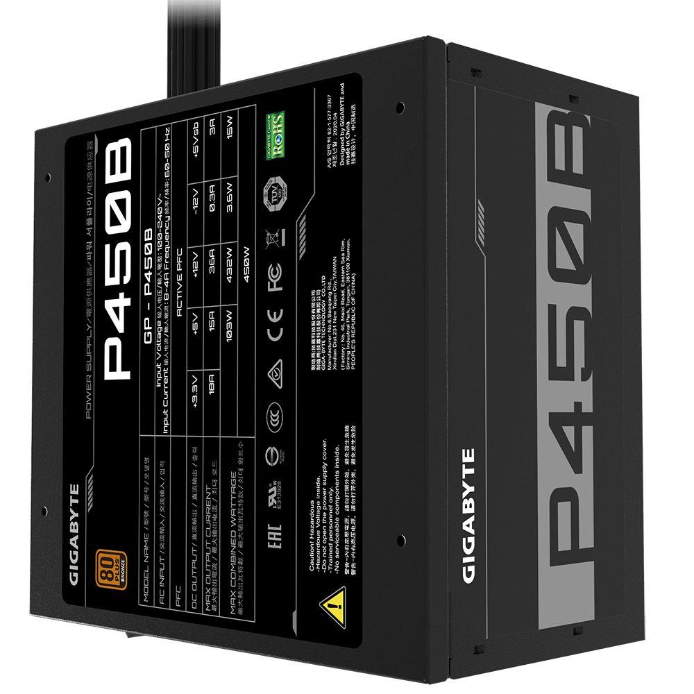 Fonte de Alimentação GIGABYTE GP-P450B (ATX - 450W - 80 PLUS Bronze - Preto), miniatura 2