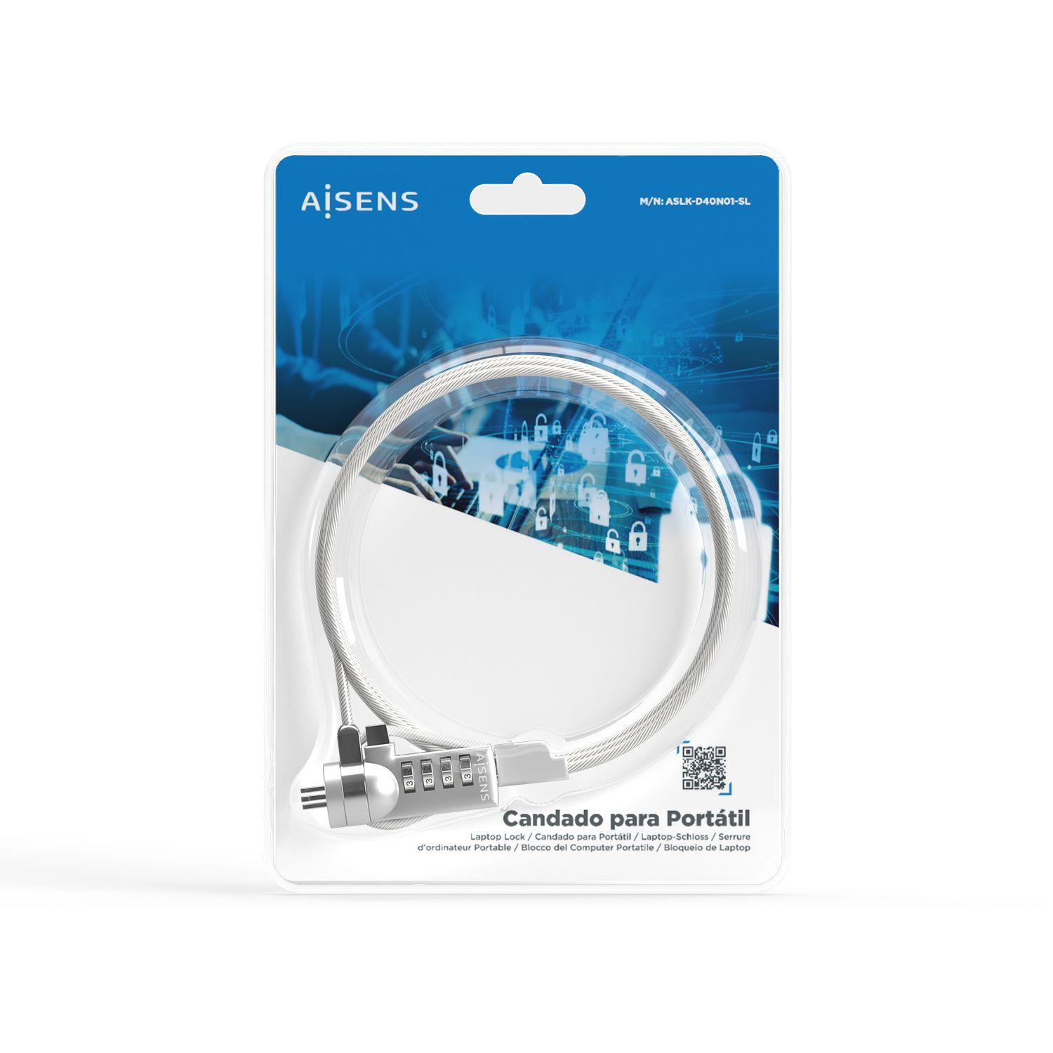 Cabo de Segurança AISENS ASLK-D40N01-SL (Aço - Fecho com combinação - Kensington - Prateado), miniatura 3