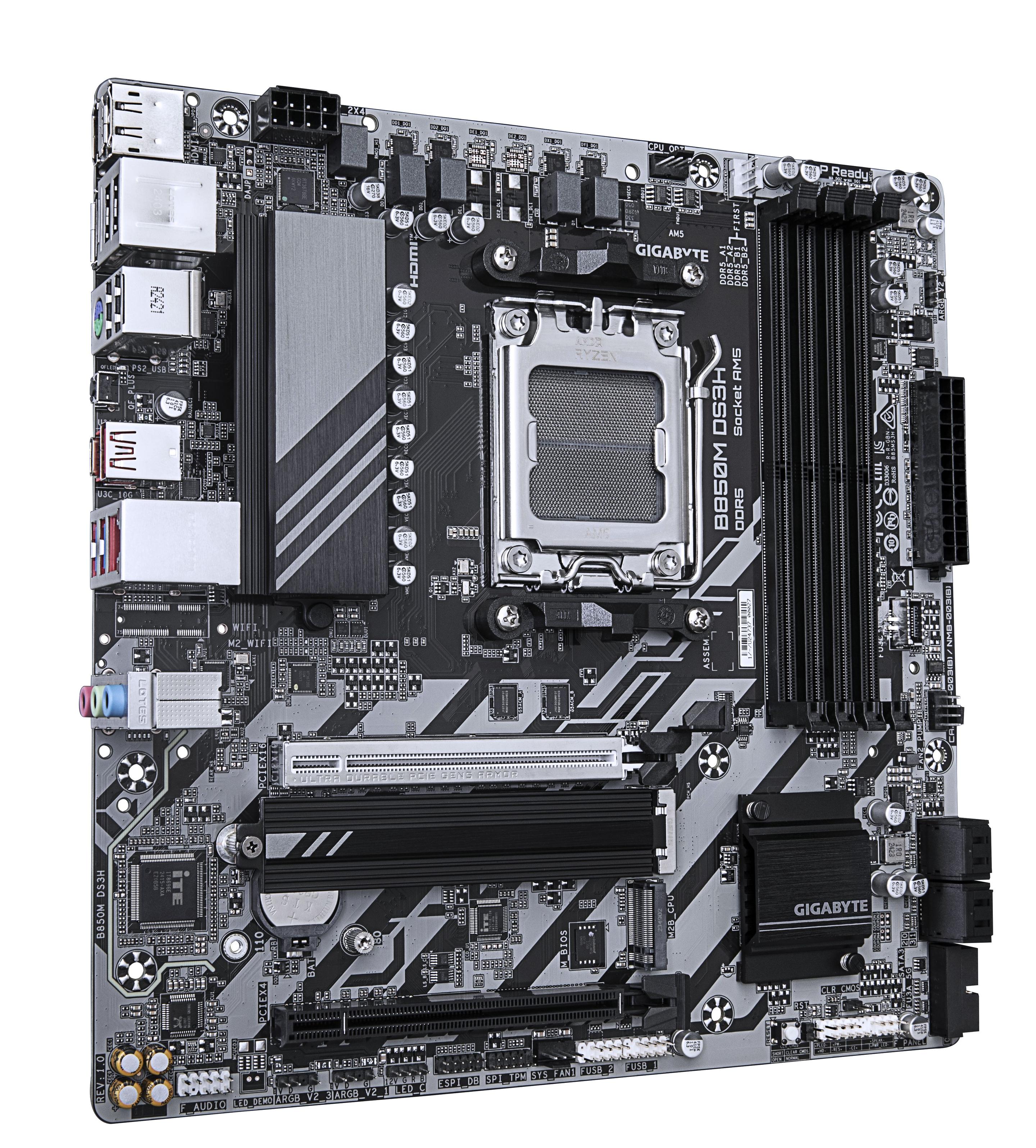 Motherboard GIGABYTE B850M DS3H (AM5 - micro ATX - 8200 MHz - Castanho) — miniatura 3
