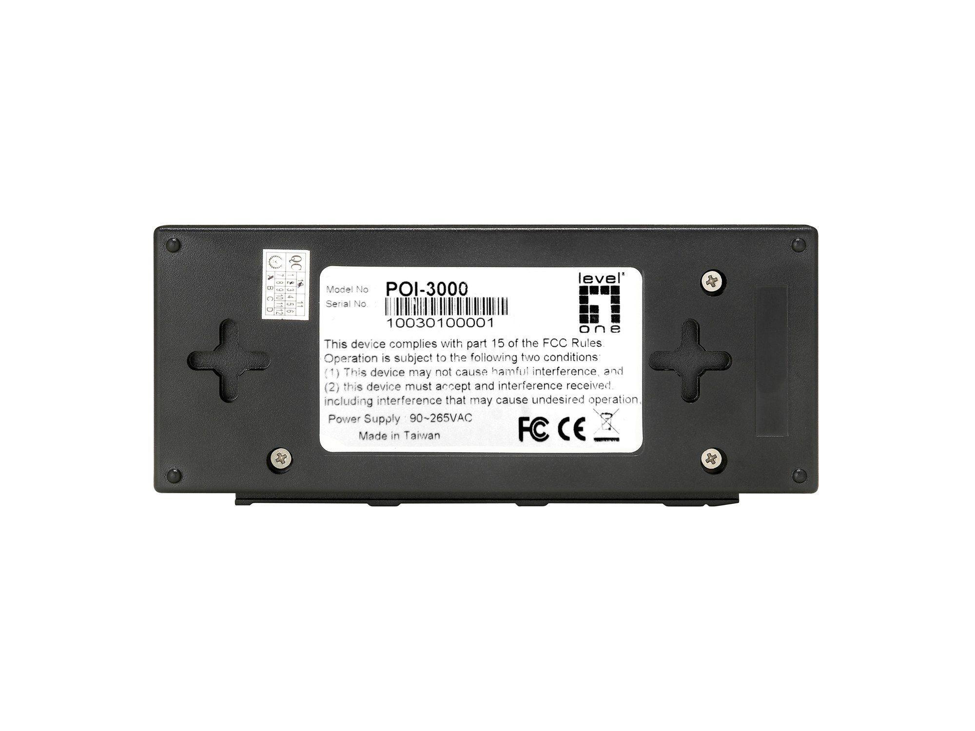 Injetor PoE LEVELONE POI-3000 (Gigabit Ethernet - 1 unidade - 10/100/1000 Mbit/s - Preto), miniatura 3