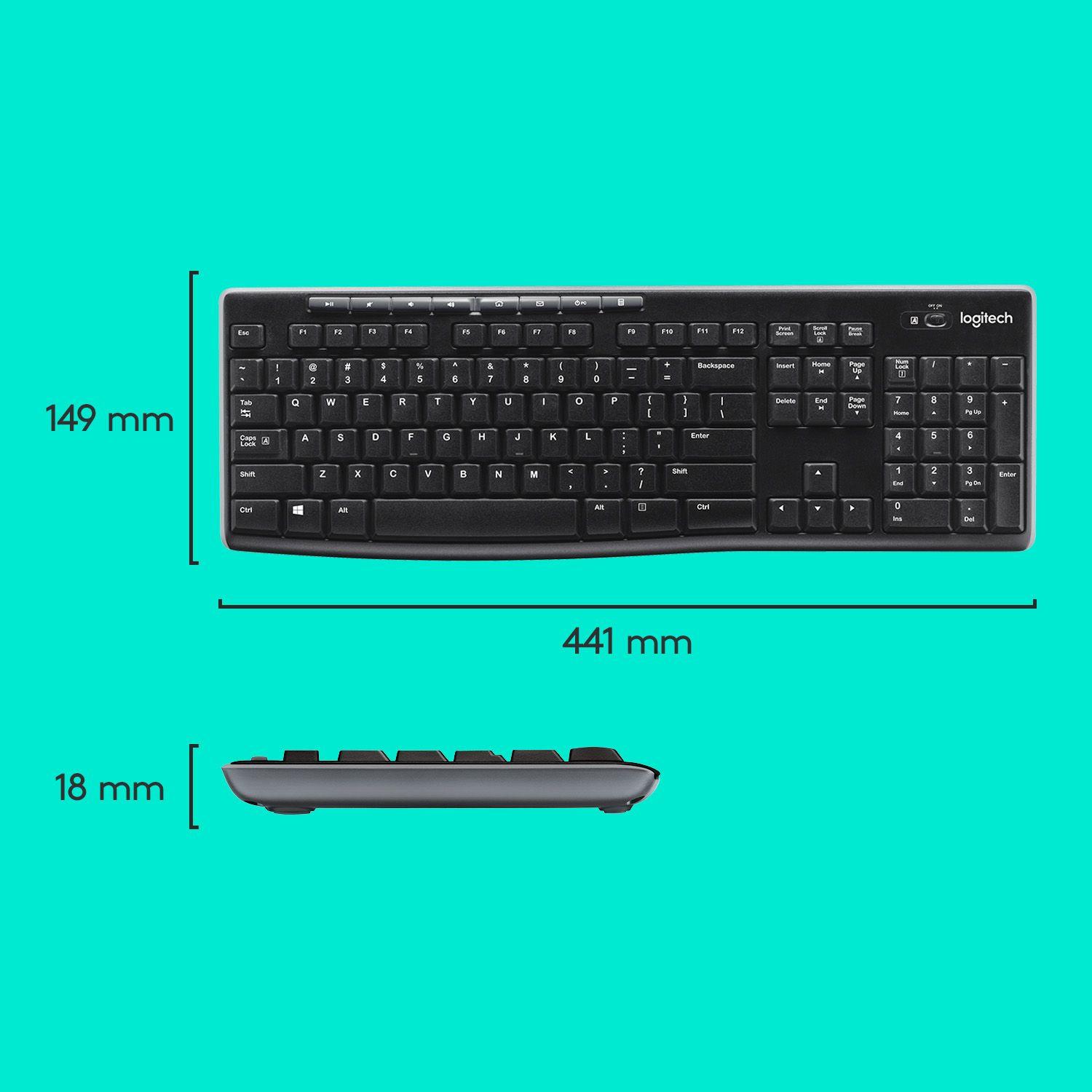 Conjunto Teclado e Rato LOGITECH MK270 (Estados Unidos - Tamanho completo - RF Wireless - Preto) — miniatura 7