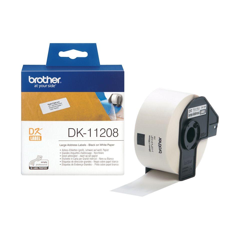 Etiquetas Autocolantes Pré-cortadas BROTHER DK-11208 (Preto sobre Branco)