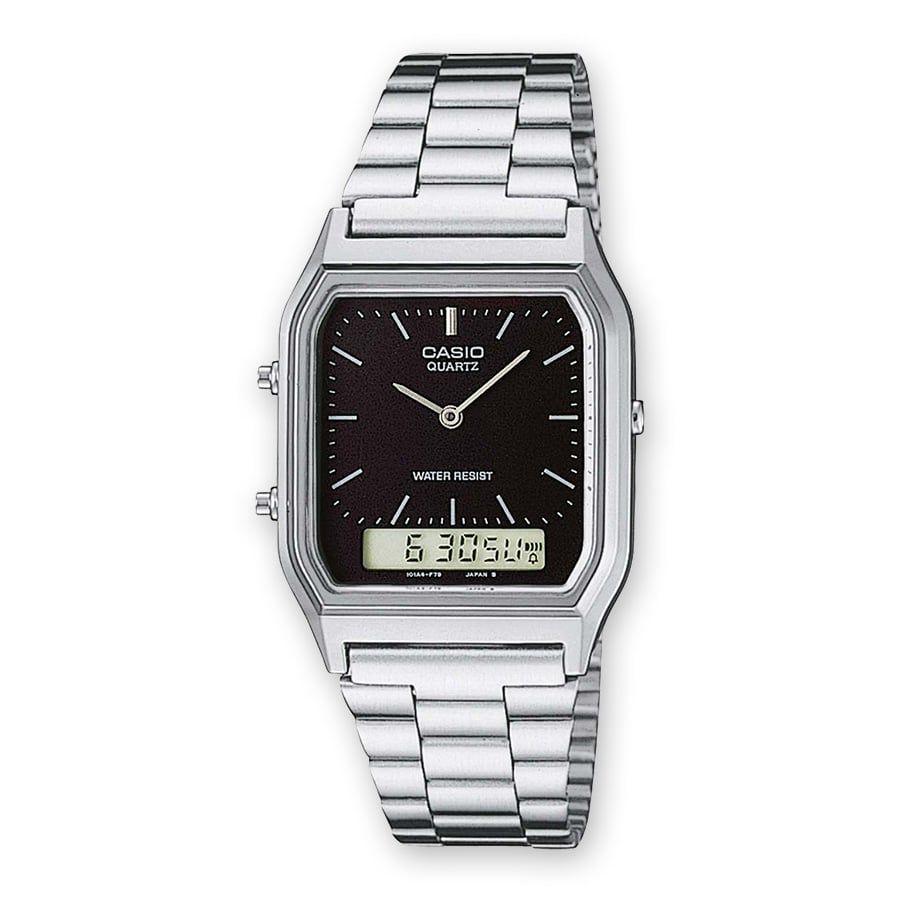 Relógio Analógico-Digital CASIO Vintage AQ-230A-1DMQYES (Quartzo - Mostrador Preto - Prateado)