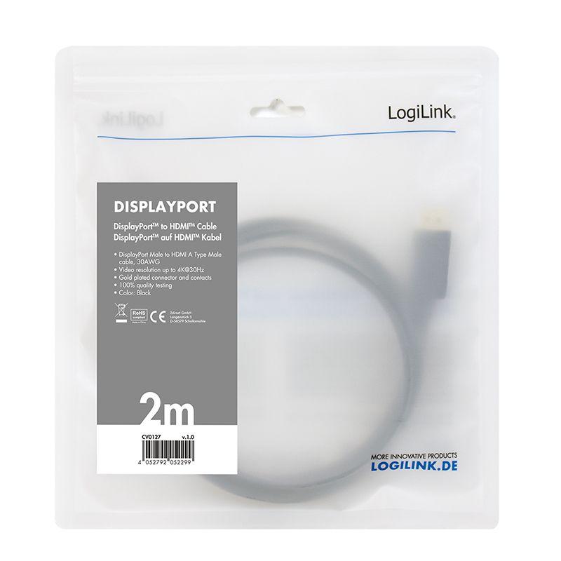 Cabo DisplayPort para HDMI LOGILINK CV0127 (2 m - HDMI Type A - Preto) — miniatura 3