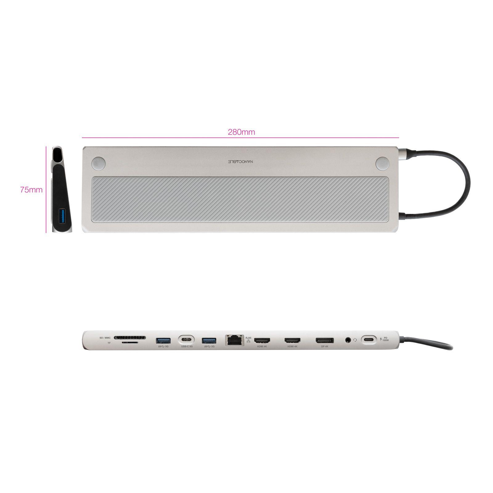 Docking Station USB-C NANOCABLE 10.16.1012 (0,18 m - Cinzento) — miniatura 2