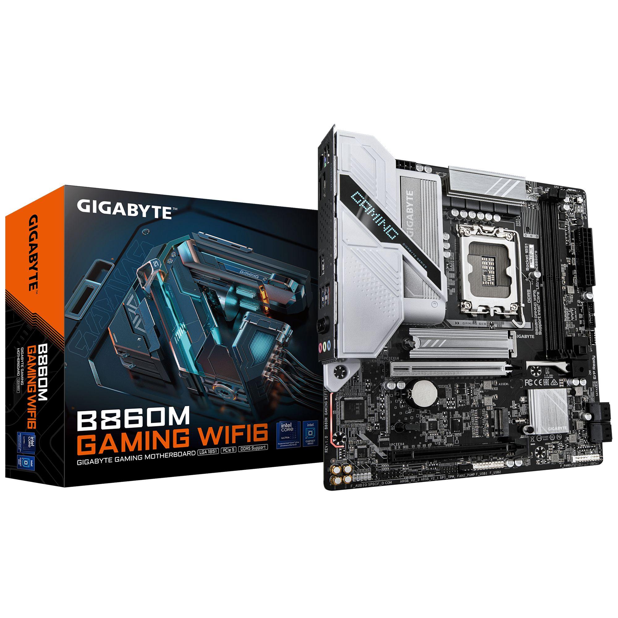 Motherboard GIGABYTE B860M GAMING WIFI6 (LGA 1851 (Socket V1) - micro ATX - Duplo canal - Castanho)