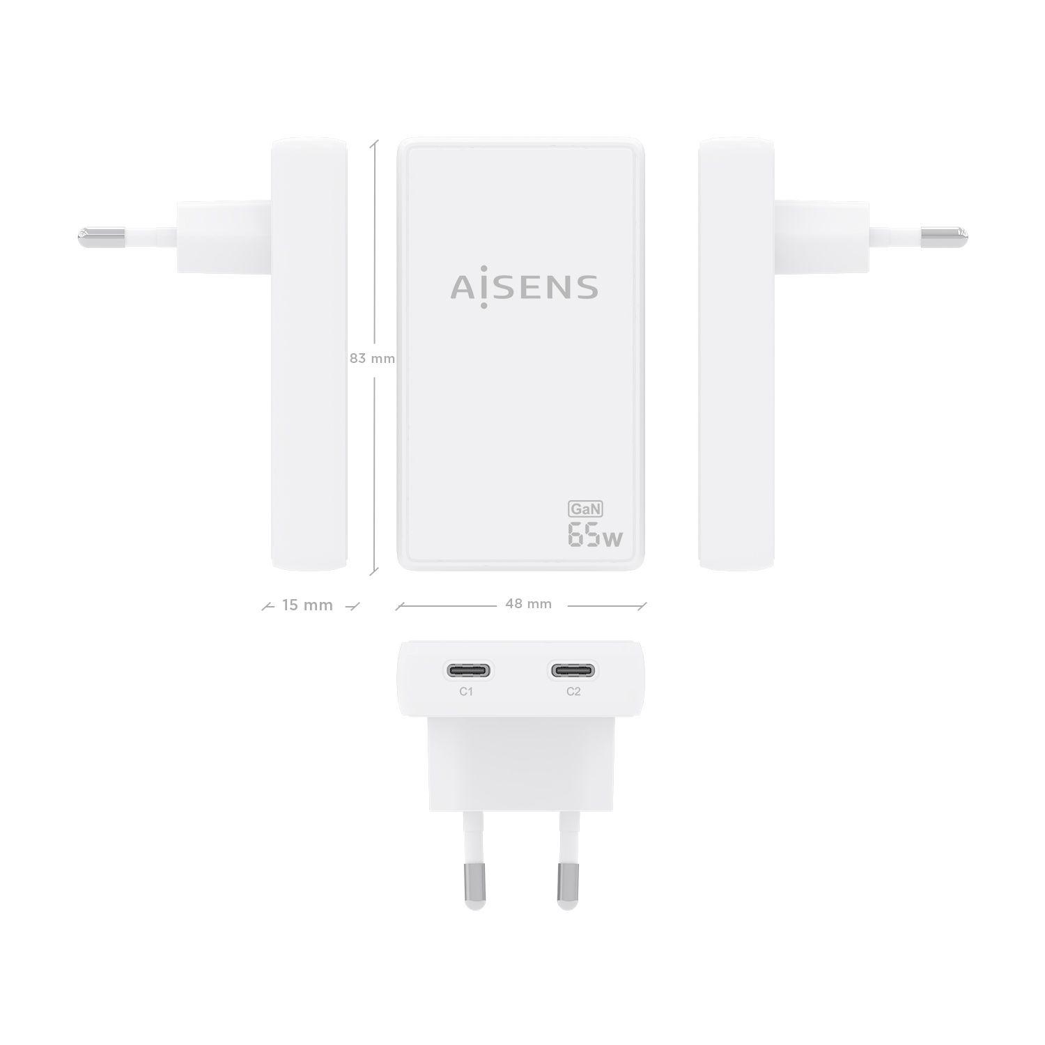Carregador de Parede AISENS ASCH-65W2P077-W (65 W - Branco), miniatura 4