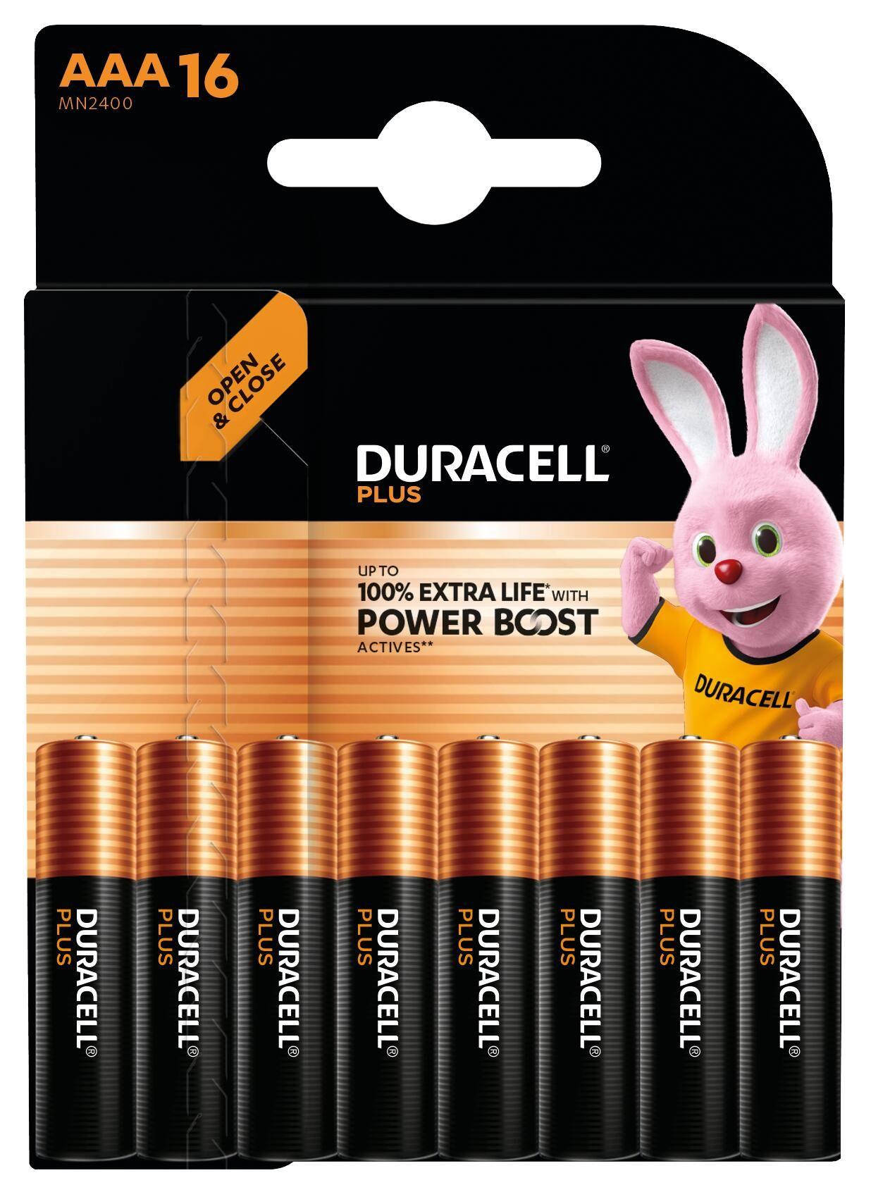Pilhas Alcalinas DURACELL Plus Power Boost MN2400 AAA Micro LR03 (Preto e Dourado)