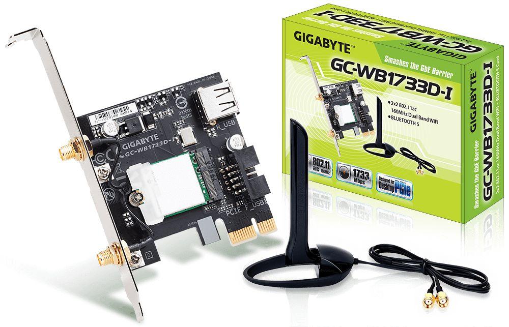 Placa de Rede PCIe GIGABYTE GC-WB1733D-I (Wi-Fi 5 - 1733 Mbit/s - Banda dupla)