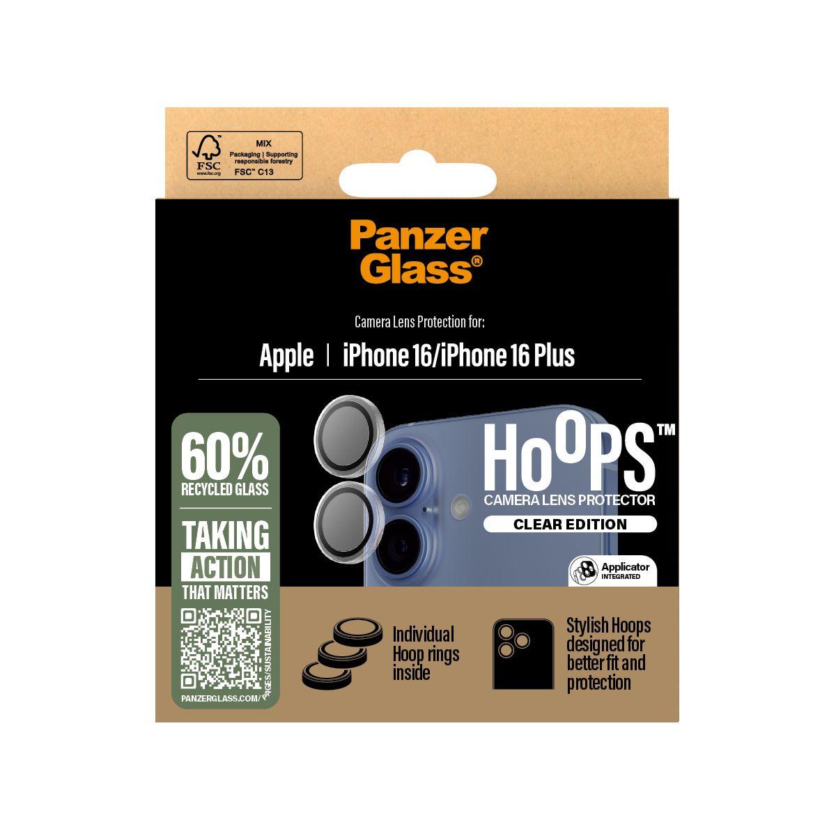 Protetor de Lentes de Câmara PANZERGLASS Hoops Protector iPhone 16/16 Plus (Apple - Vidro temperado, Silicone - Transparente) — miniatura 3