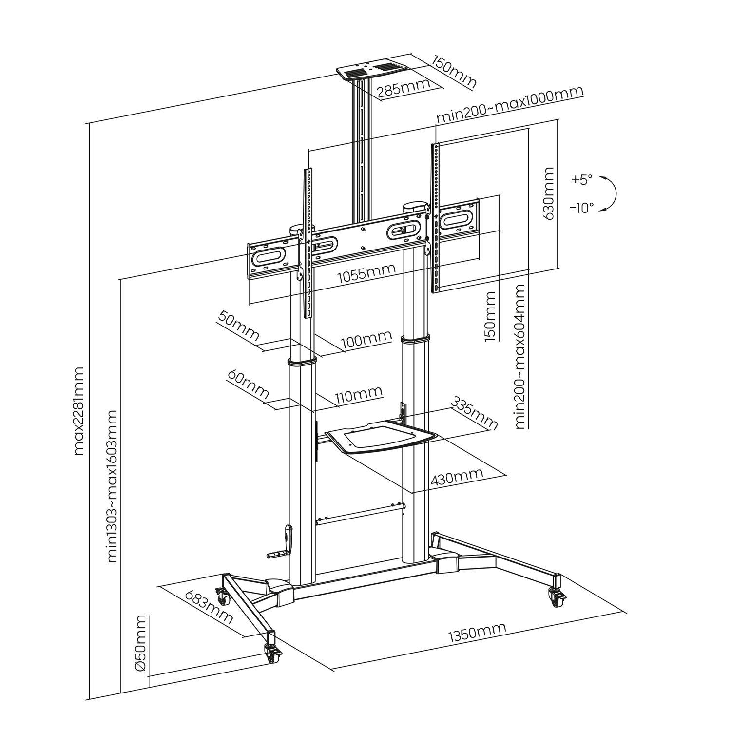 Suporte de Chão para TV/Monitor AISENS FT100TE-171 (60-100" - Até 100 kg - Preto), miniatura 4