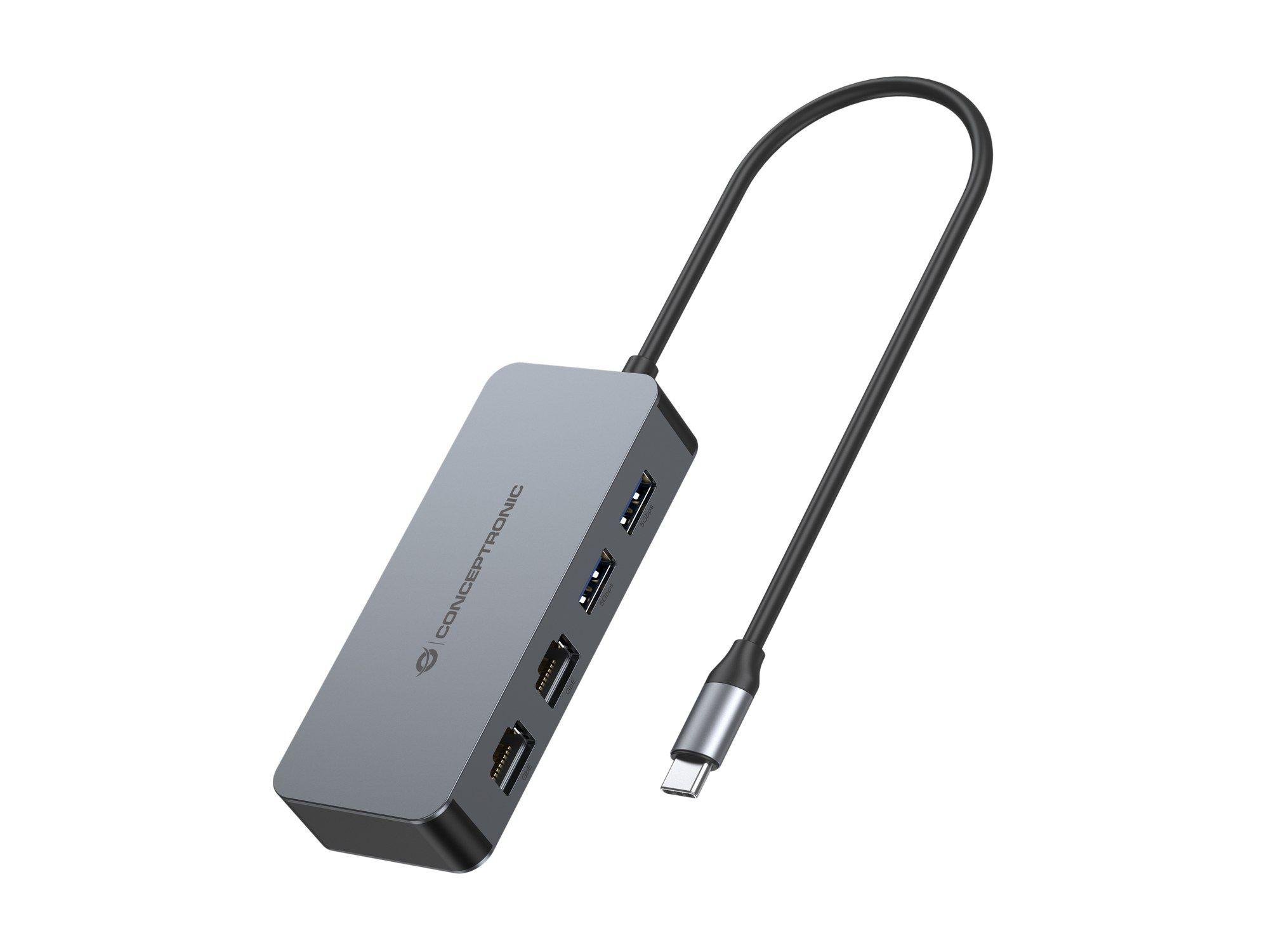 Hub USB-C CONCEPTRONIC ABBY24G (0,3 m - Cinzento)