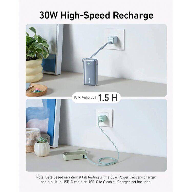 Powerbank ANKER Nano 545 10K (10000mAh - PD e QC - 1 porta USB-C e cabo USB-C - Verde), miniatura 5