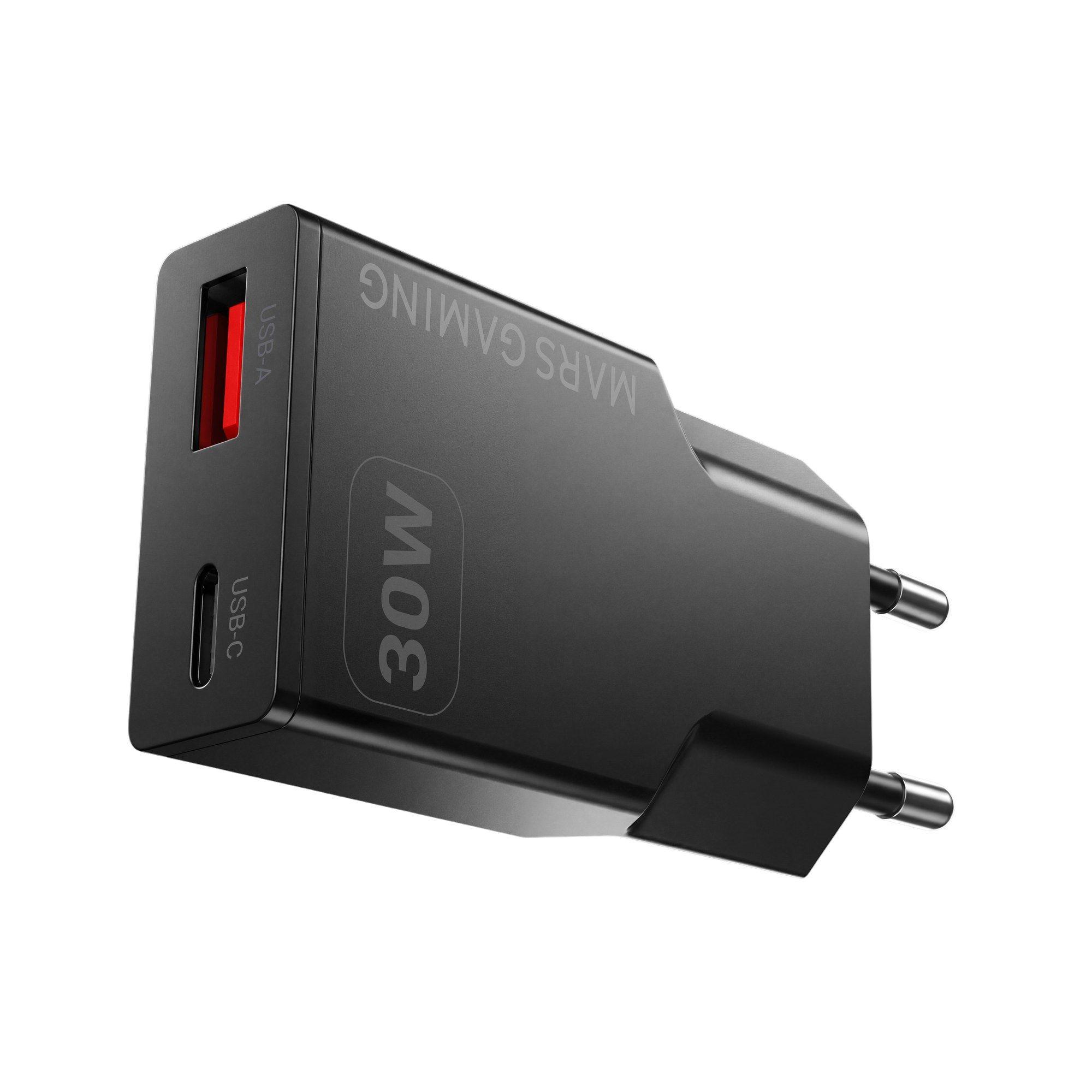 Carregador de Parede MARS GAMING MD-GAN30 (30 W - PD 3.0, QC 3.0 - GaN - Preto)