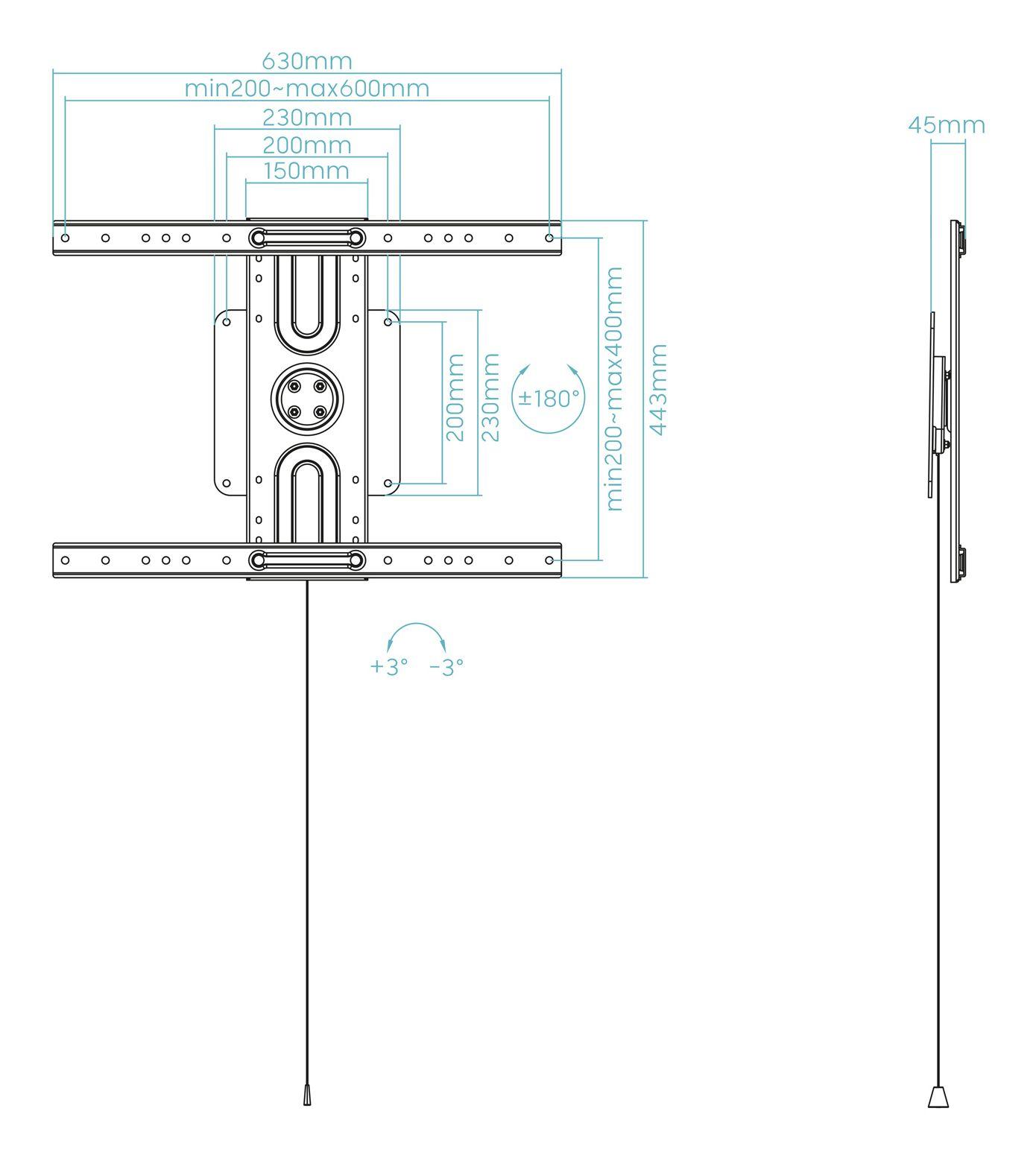 Suporte de Parede para TV TOOQ LP3780F-R (200 x 200 mm - 600 x 400 mm - 600 x 400 mm - 200 x 200 mm - Preto), miniatura 8