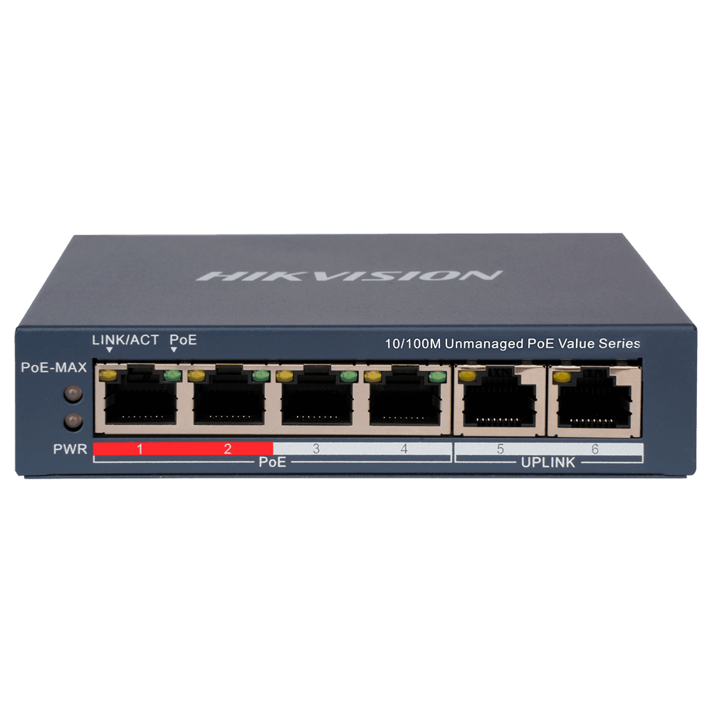 Switch PoE HIKVISION DS-3E0106P-E/M(B) (2 x RJ45 - 10/100 Mbps - IEEE 802.3af/at)