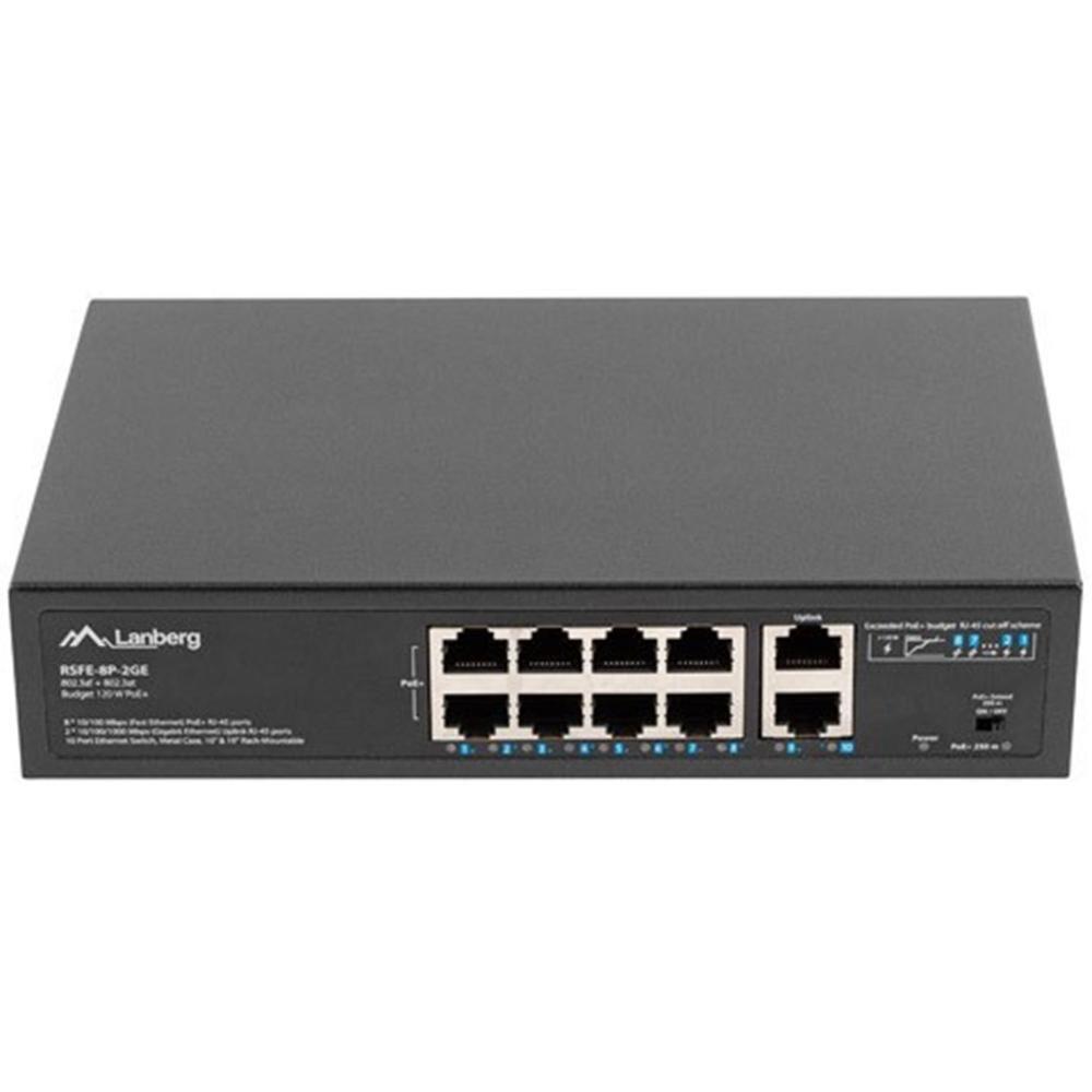 Switch LANBERG RSFE-8P-2GE-120 (10/100/1000 Mbps - 1 Gbit/s - Gigabit Ethernet - Preto)