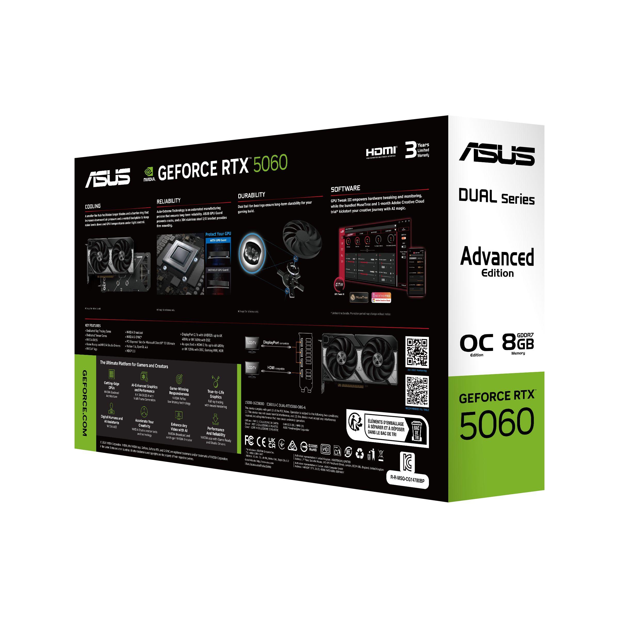 Placa Gráfica ASUS Dual RTX5060-O8G-A (GeForce RTX 5060 - 28 Gbit/s - 8 GB - Preto e Branco), miniatura 6