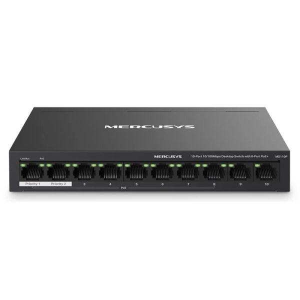 Switch MERCUSYS MS110P (10 x RJ45 - Fast Ethernet - 2000 bytes - Preto)