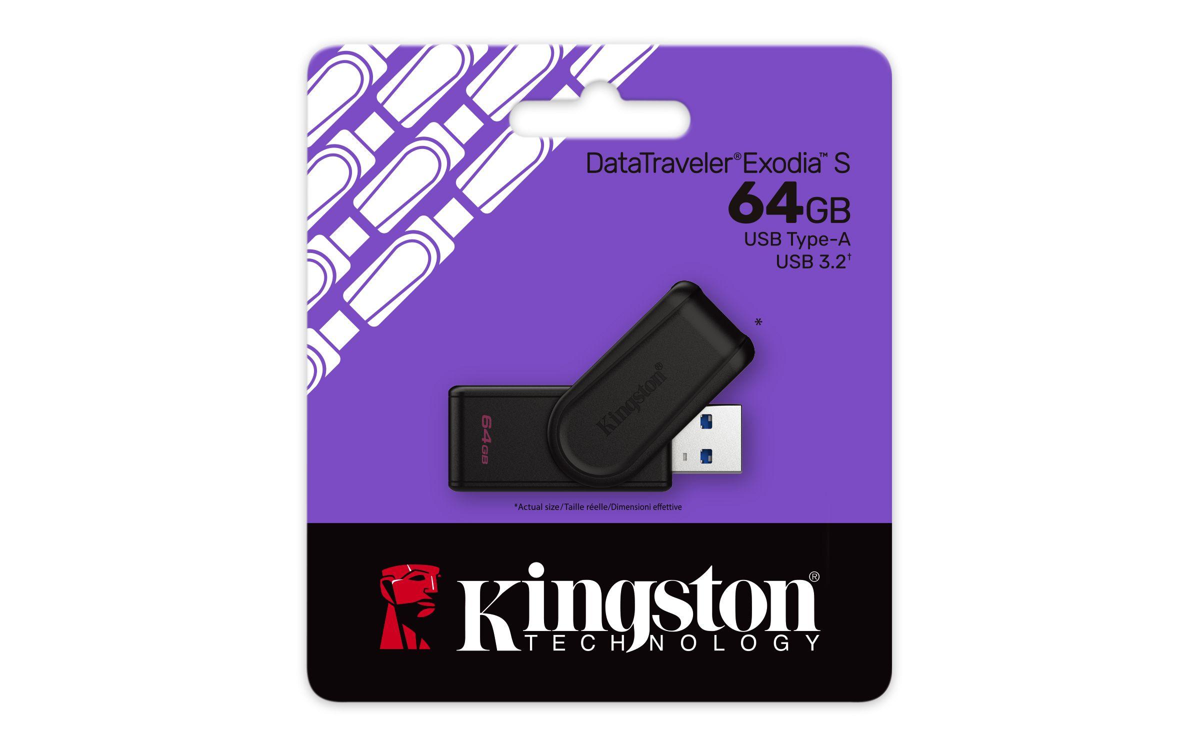 Pen USB KINGSTON DataTraveler Exodia S (64 GB - USB Type-A - 3.2 Gen 1 - Preto) — miniatura 3