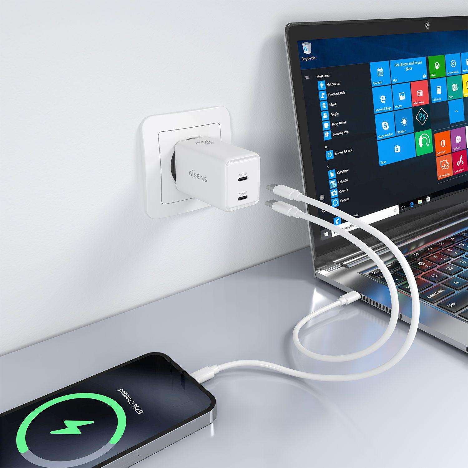 Carregador de Parede AISENS ASCH-65W2P078-W (65 W - Branco) — miniatura 5