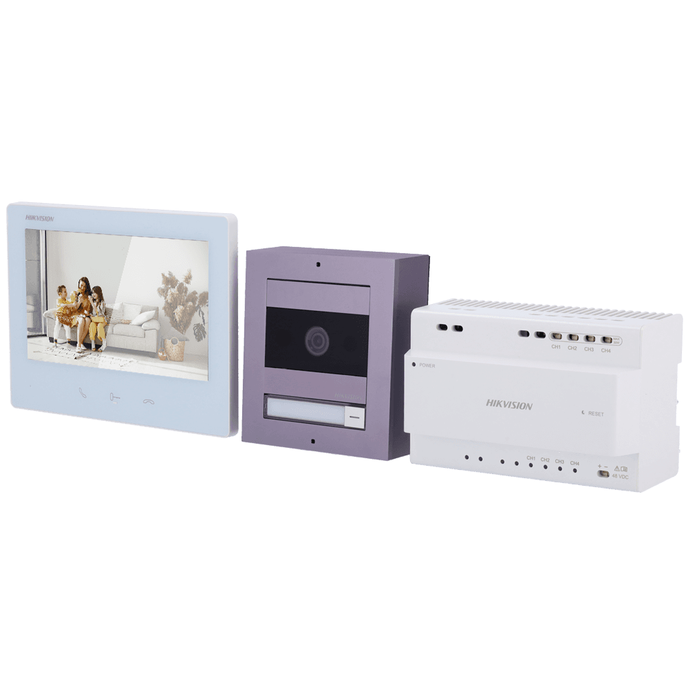 Kit de Vídeo Porteiro IP HIKVISION DS-KIS704EY/Aluminum (2MP - 4 Botões - 2 Fios HD - Wi-Fi - Alumínio)