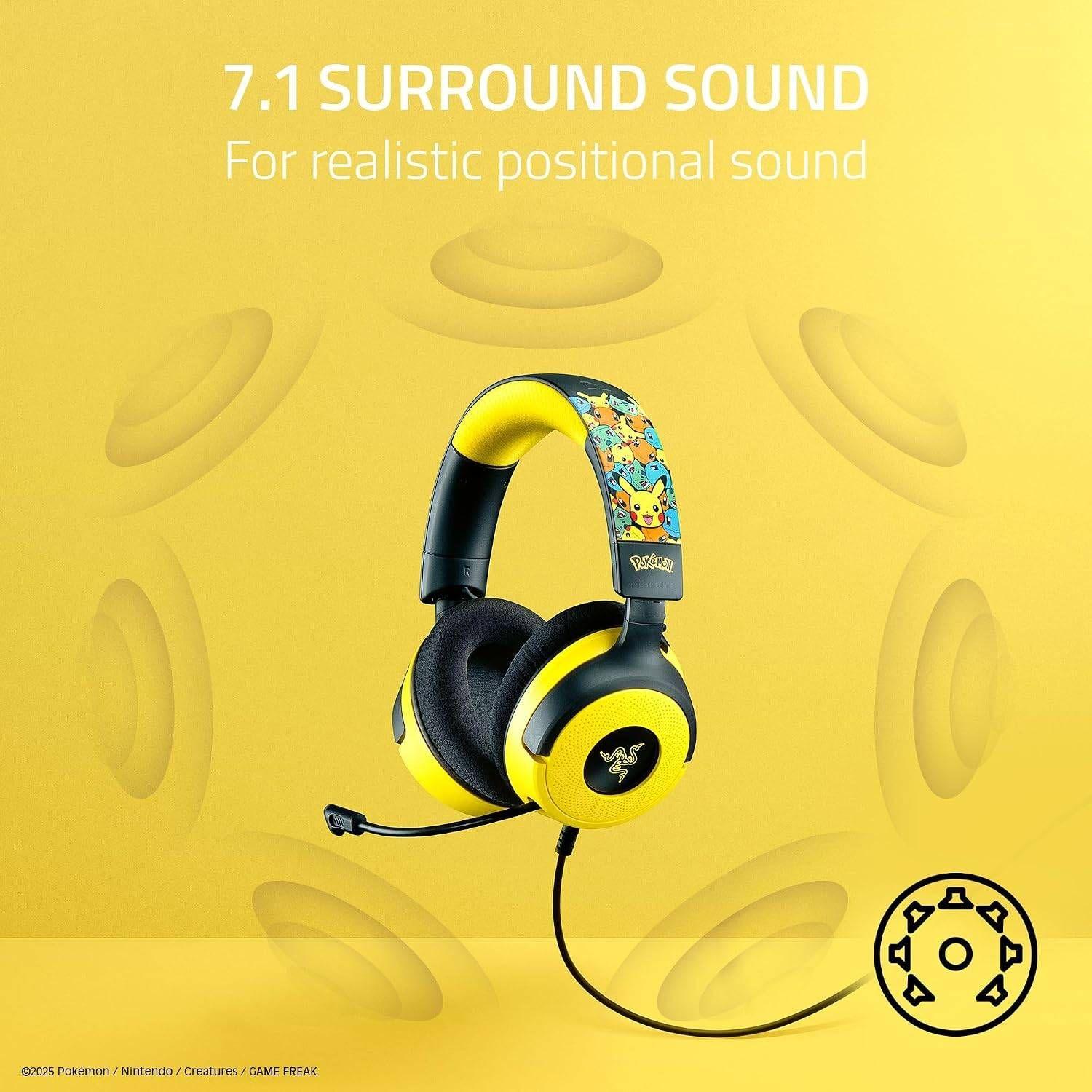 Headset Gaming RAZER Kraken V4 X Pokémon Kanto Starters Edition (Binaural - Com fios - Supra-aural - Preto e Amarelo), miniatura 5