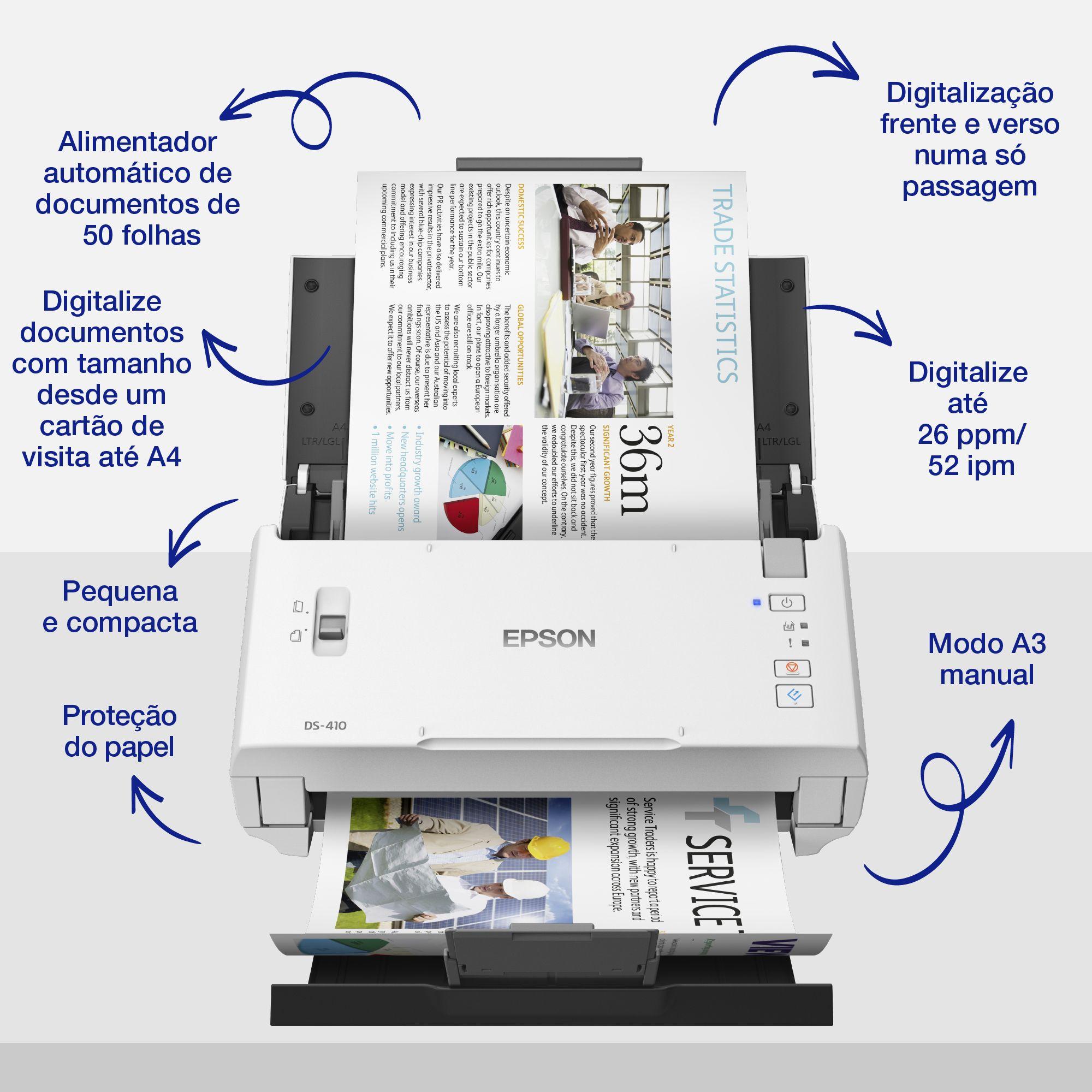 Digitalizador de Alimentação por Folhas EPSON WorkForce DS-410 (USB 2.0 - Preto e Branco) — miniatura 3