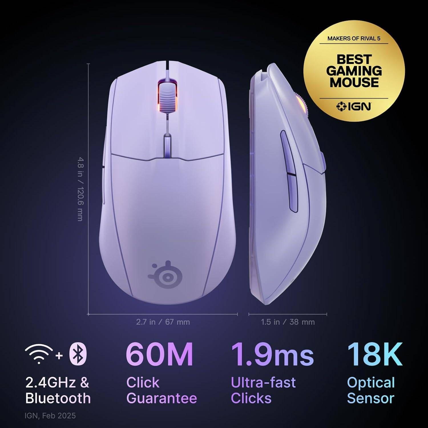 Rato STEELSERIES Rival 3 Wireless Gen. 2 (Mão direita - 18000 DPI - Ótico - Lavanda) — miniatura 4