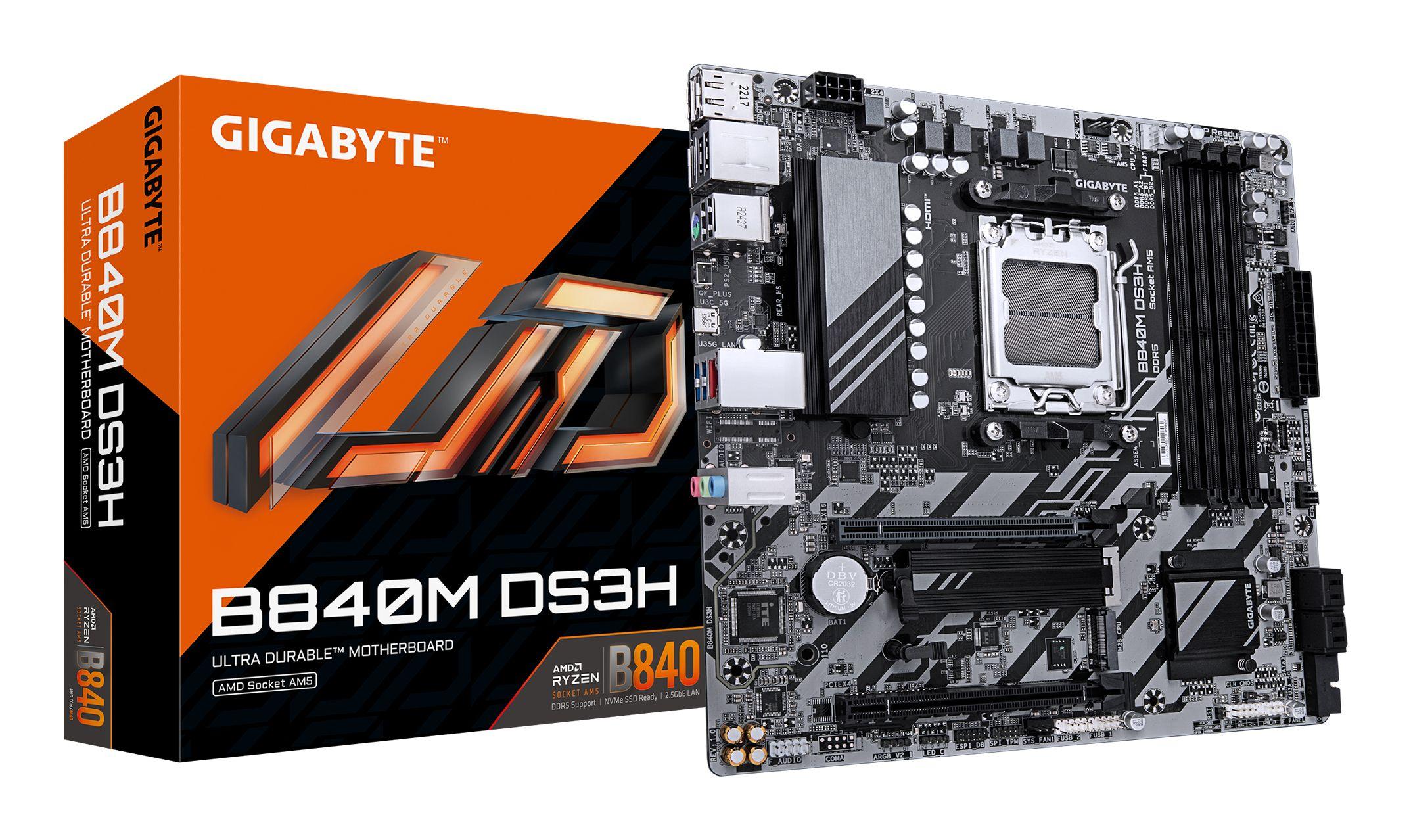 Motherboard GIGABYTE B840M DS3H (AM5 - micro-ATX - DDR5-SDRAM - Castanho escuro)