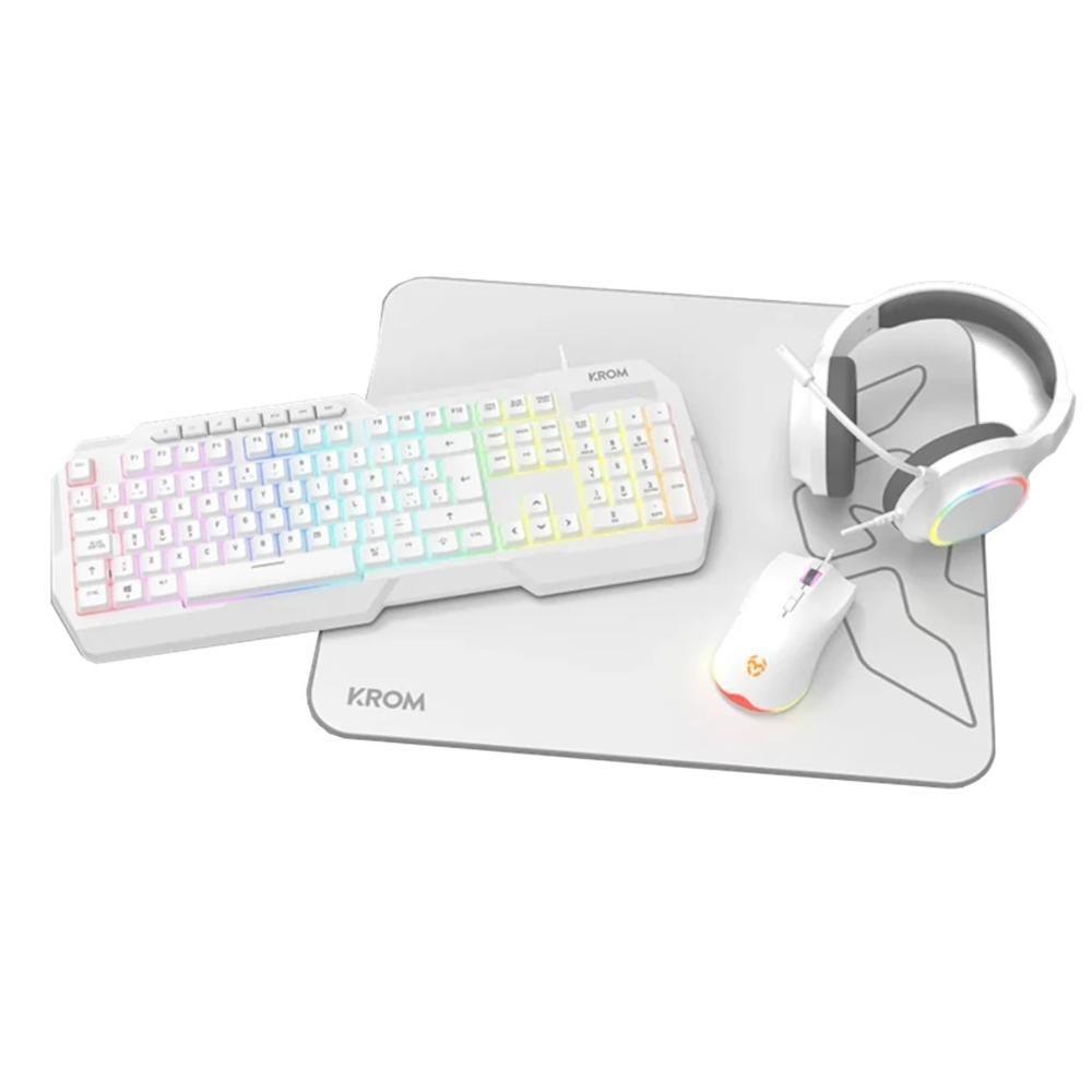 Conjunto Gaming 4 em 1 KROM Kenta (Inglês - Membrana - Direito - Branco)