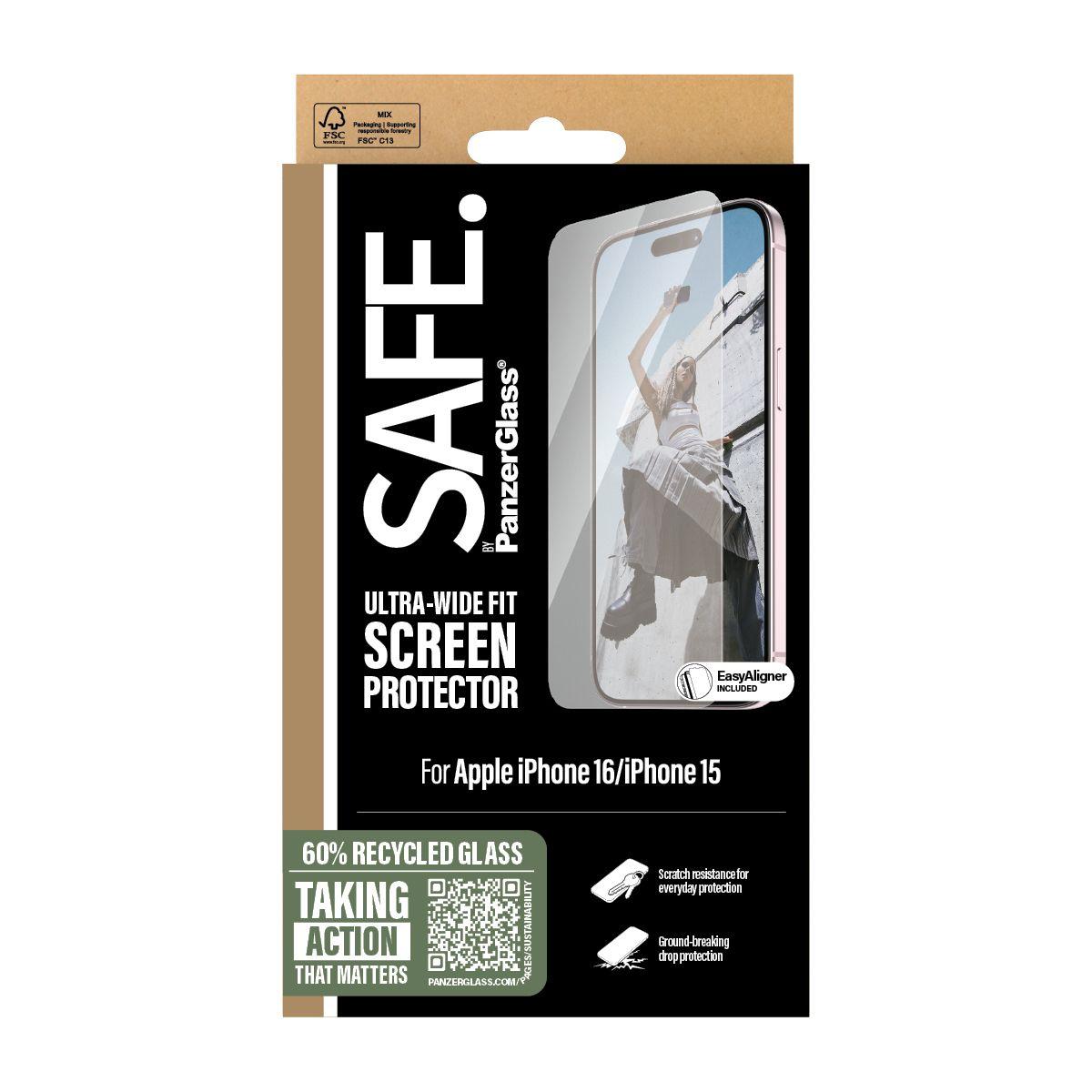 Película de Proteção de Ecrã PANZERGLASS SAFE. by PanzerGlass iPhone 16/15 Ultra-Wide Fit (Apple - Transparente) — miniatura 3