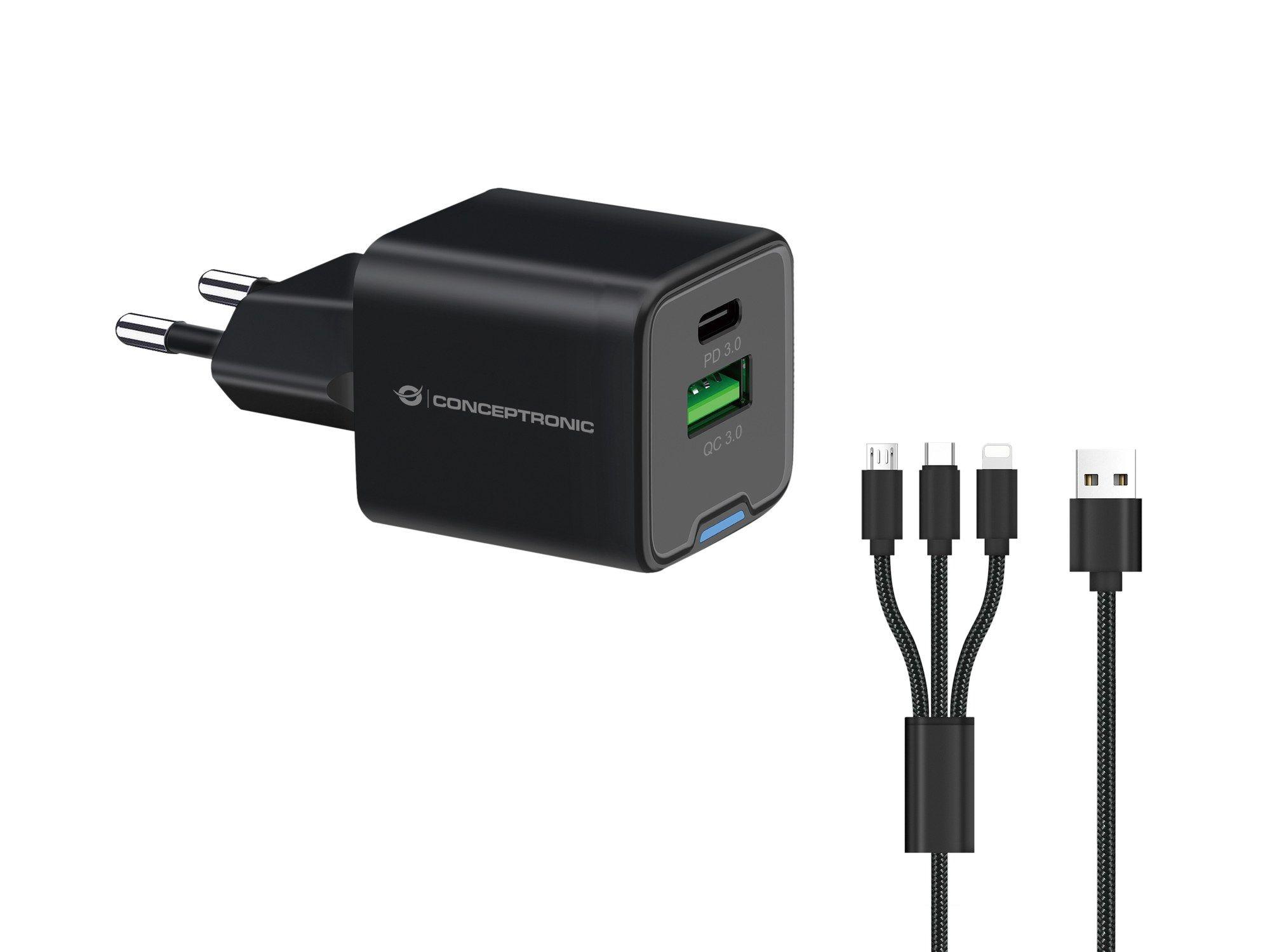 Carregador de Tomada CONCEPTRONIC ALTHEA16B (USB - Universal - AC - Preto)