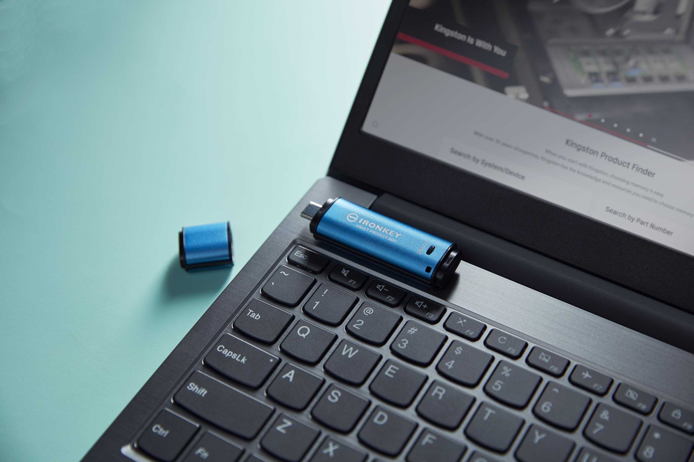 Pen USB KINGSTON IronKey Vault Privacy 50C (256 GB - Tampa - USB Type-C - Preto e Azul) — miniatura 6