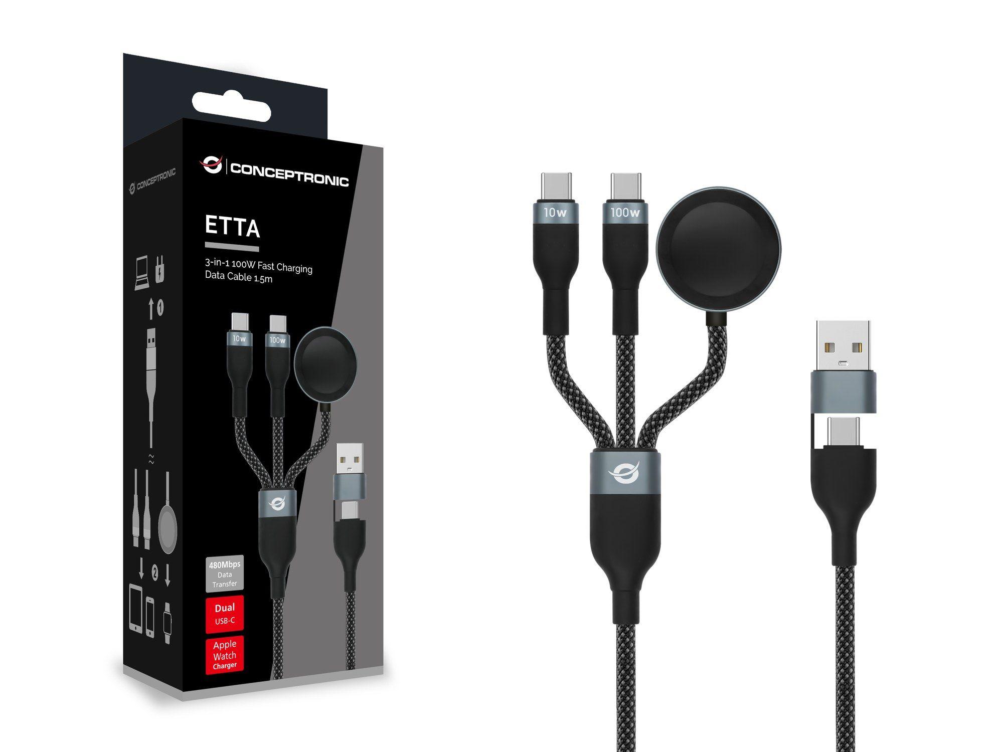 Cabo USB-A para 2x USB-C CONCEPTRONIC ETTA08B15 (1,5 m - 2 x USB C - USB A - Preto), miniatura 2