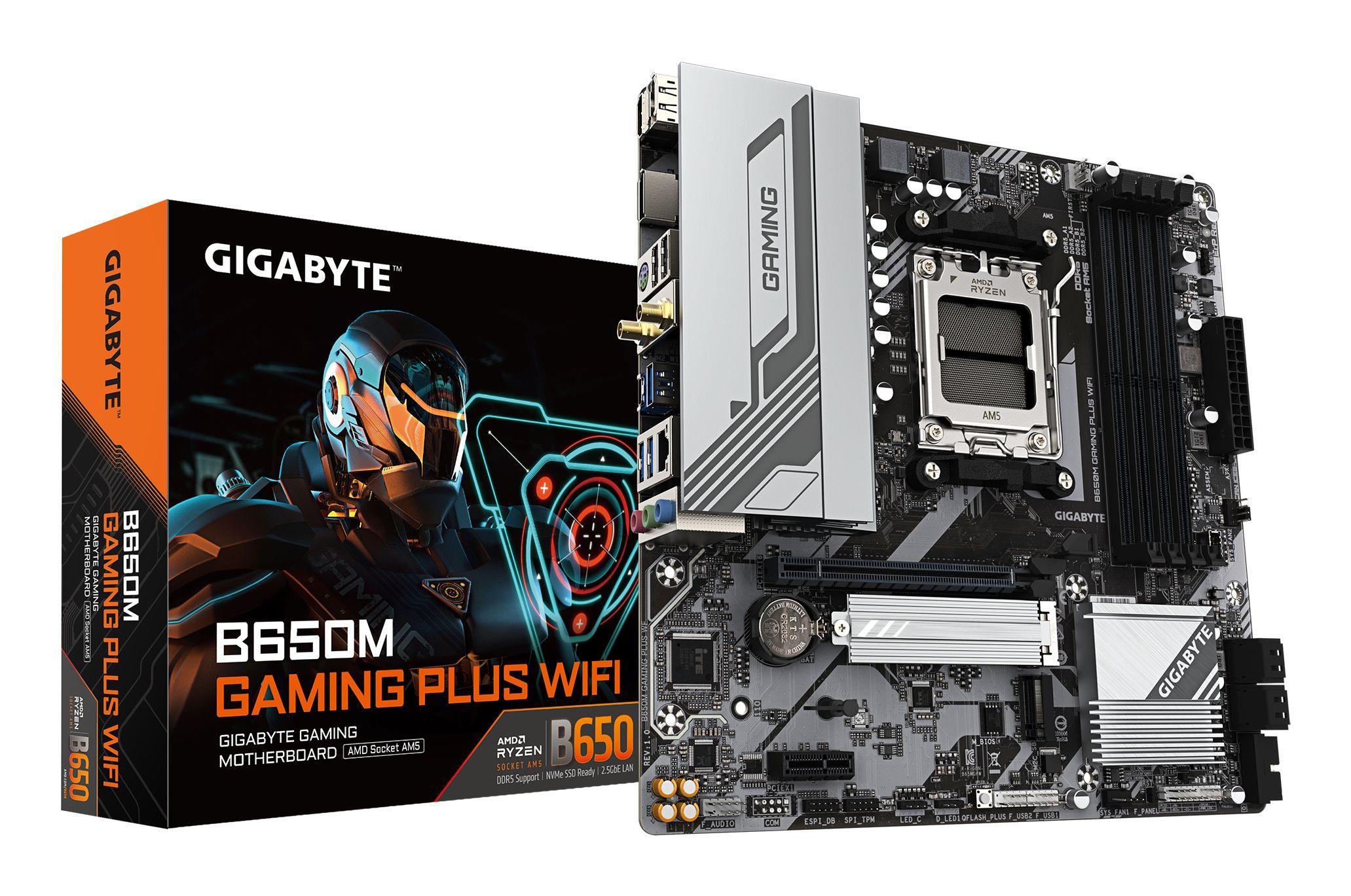 Motherboard GIGABYTE B650M GAMING PLUS WIFI (AM5 - micro-ATX - Duplo canal - Castanho escuro)