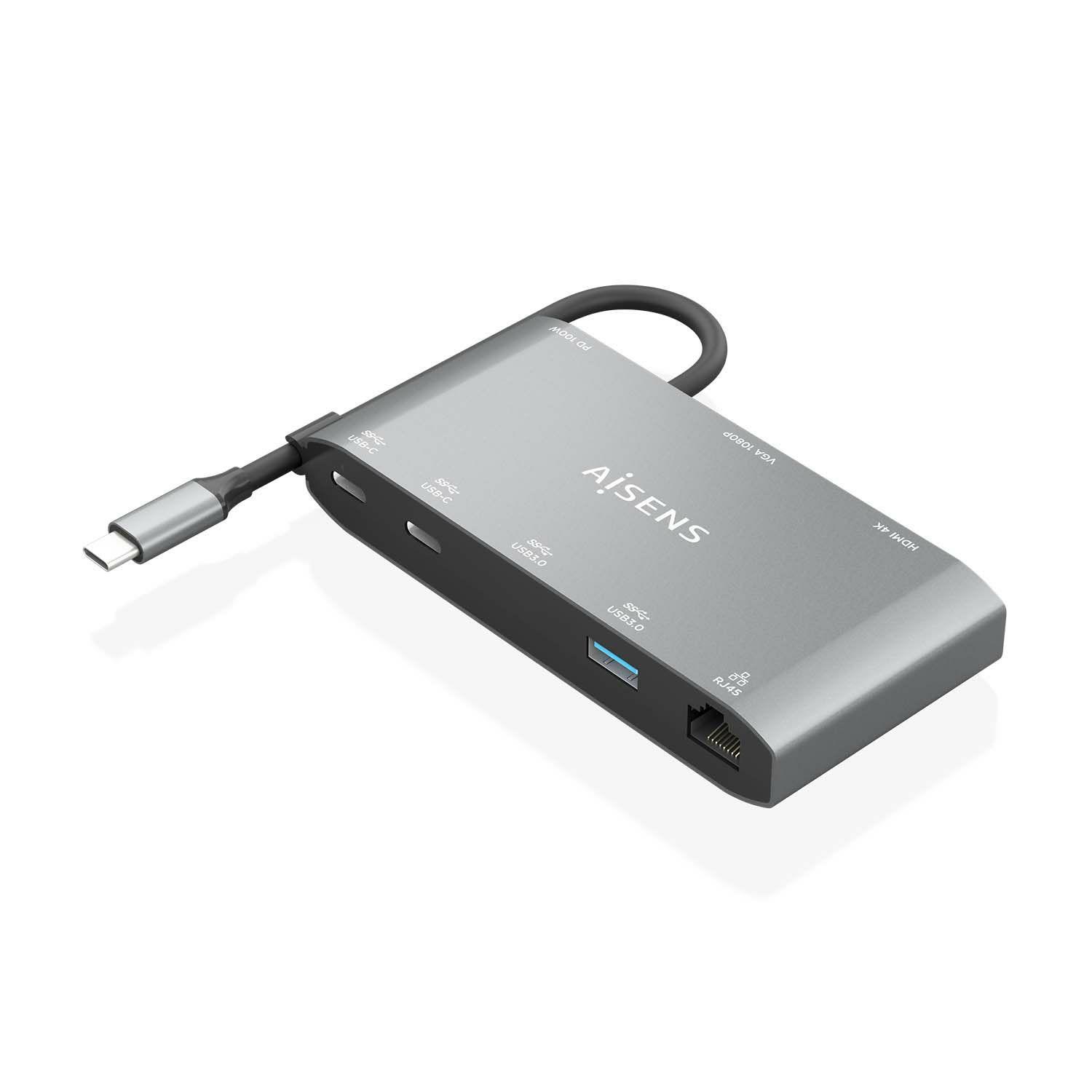 Hub USB-C AISENS ASUC-8P010-GR (0,2 m - Cinzento), miniatura 2