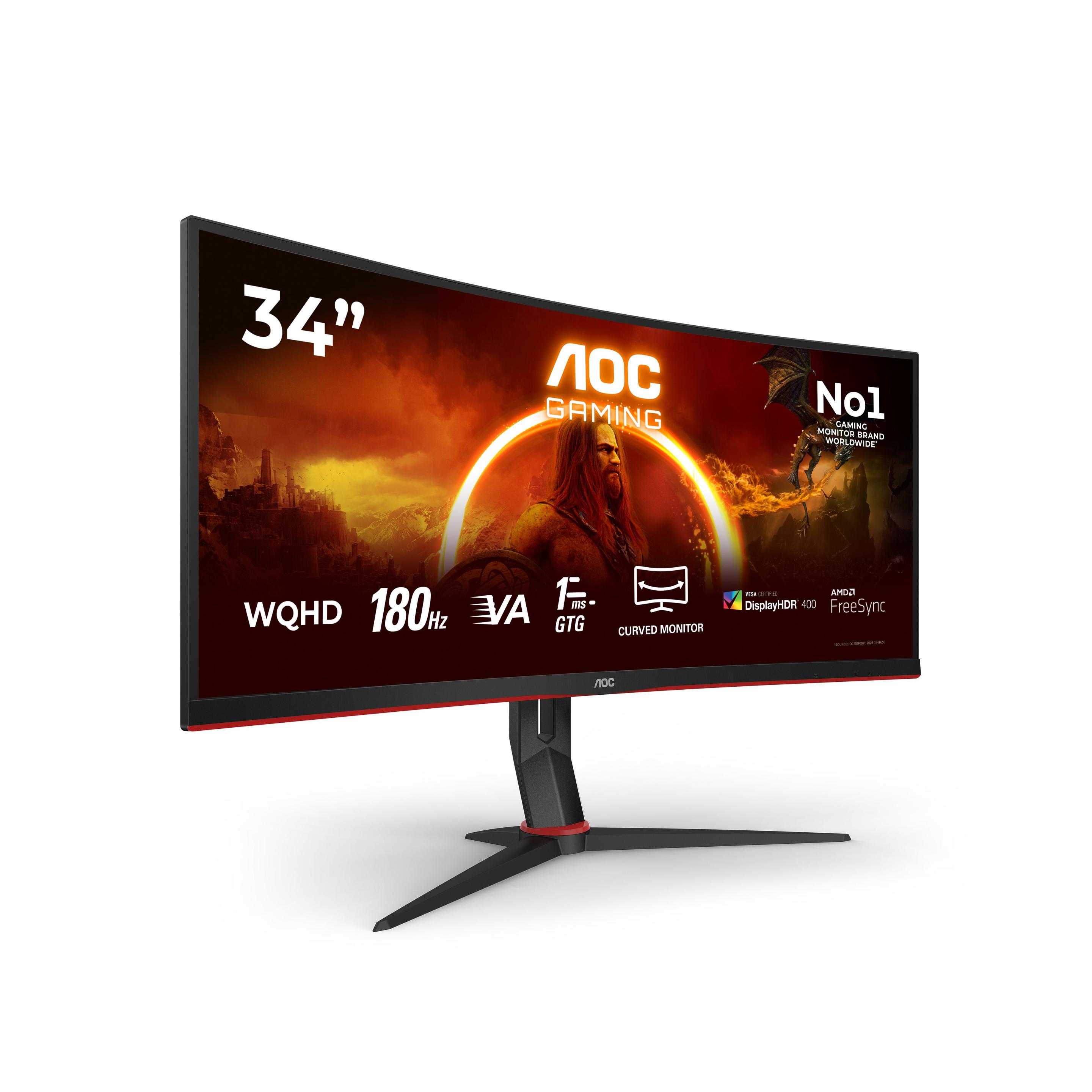 Monitor AOC CU34G2XP/BK (34" - VA - 180 Hz - Preto/Vermelho) — miniatura 2