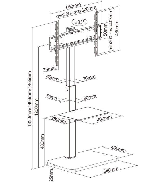 Suporte de Chão para TV EQUIP 650613 (37"-75" - VESA até 600 x 400 mm - 40 kg - Preto), miniatura 14