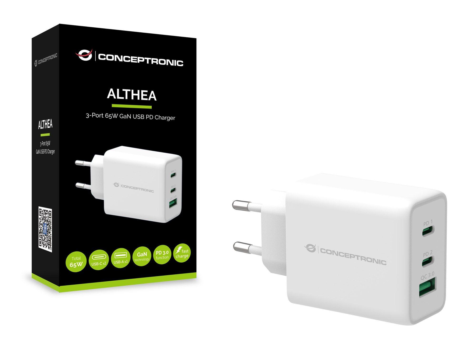 Carregador USB CONCEPTRONIC ALTHEA12W (3 Portas - Universal - Corrente alternada - Branco) — miniatura 4