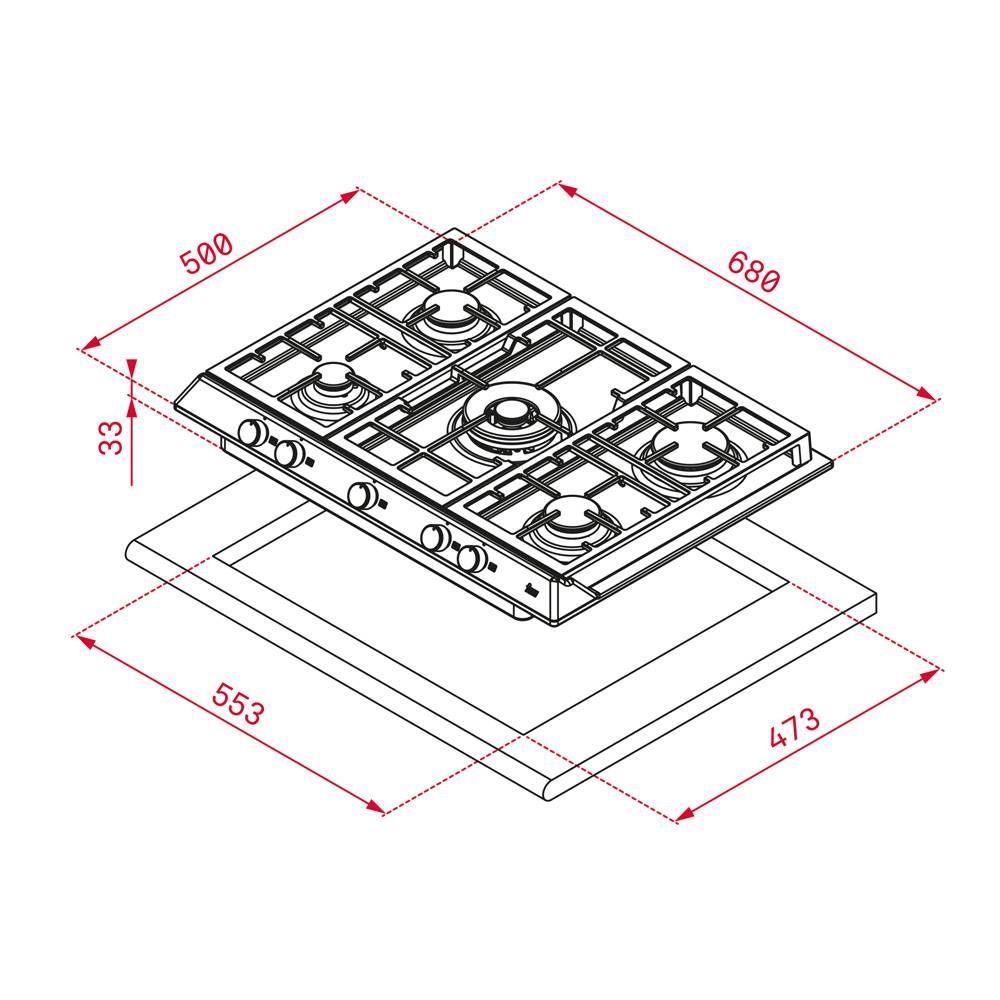 Placa a Gás Encastre TEKA EX 70.1 5G AI AL DR CI (Largura 68 cm - 5 zonas - Aço inoxidável - Inox), miniatura 2
