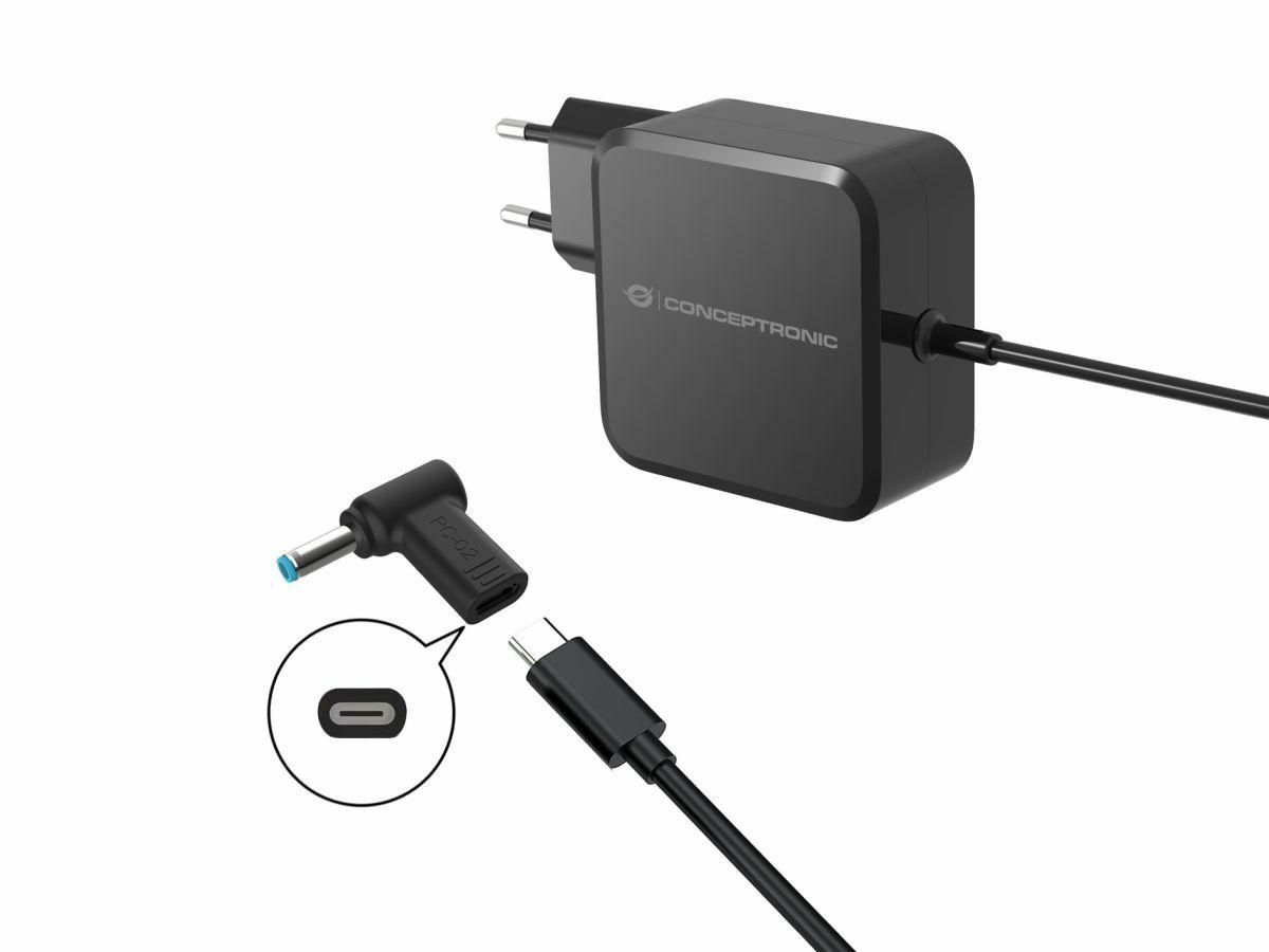 Adaptador de alimentação para portátil CONCEPTRONIC ABBY15PC02 (USB-C PD - Dell - Dell 4,5 x 3,0 mm - Preto), miniatura 2