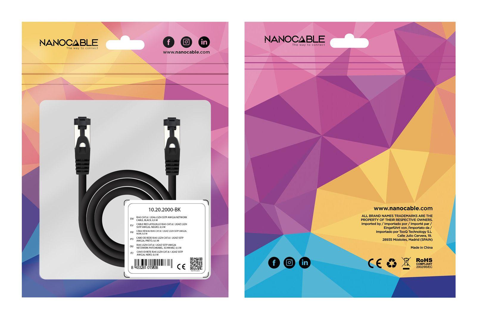 Cabo de Rede NANOCABLE 10.20.2000-L30-BK (0,3 m - Cat8.1 - RJ-45 - Preto) — miniatura 5
