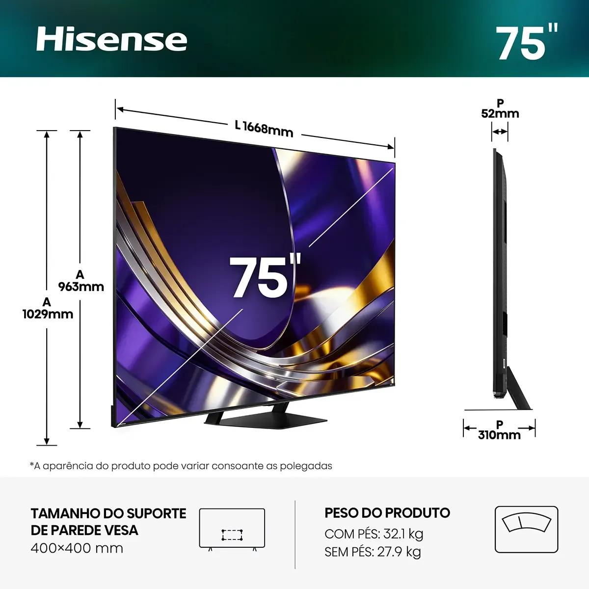 Televisão HISENSE TV 75U7S PRO (75" Mini LED 4K 165 Hz - Cinzento e Preto), miniatura 3