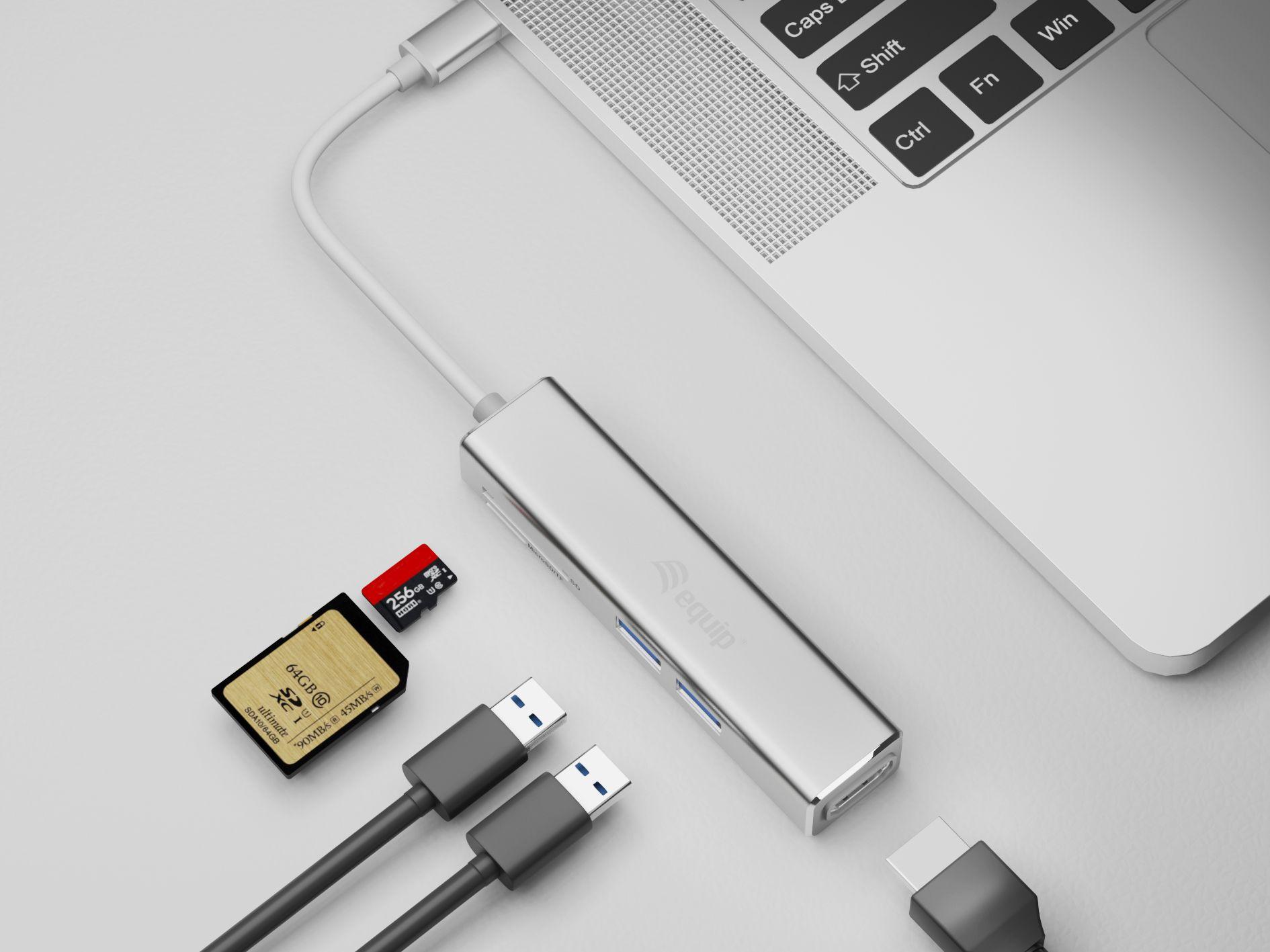 Adaptador USB-C Multiporta EQUIP 133480 (0.15 m - Prateado), miniatura 2