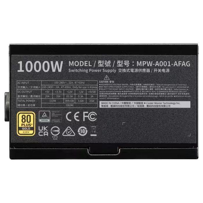Fonte de Alimentação COOLER MASTER Elite Gold 1000 (ATX 3.1 - 1000 W - 80 PLUS Gold - Preto), miniatura 4