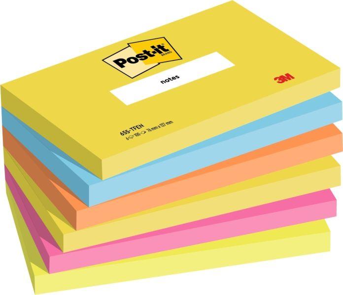 Bloco de Notas Autocolantes POST-IT 7100172314 (6 x 100 folhas - 76 x 127 mm - Cores sortidas)