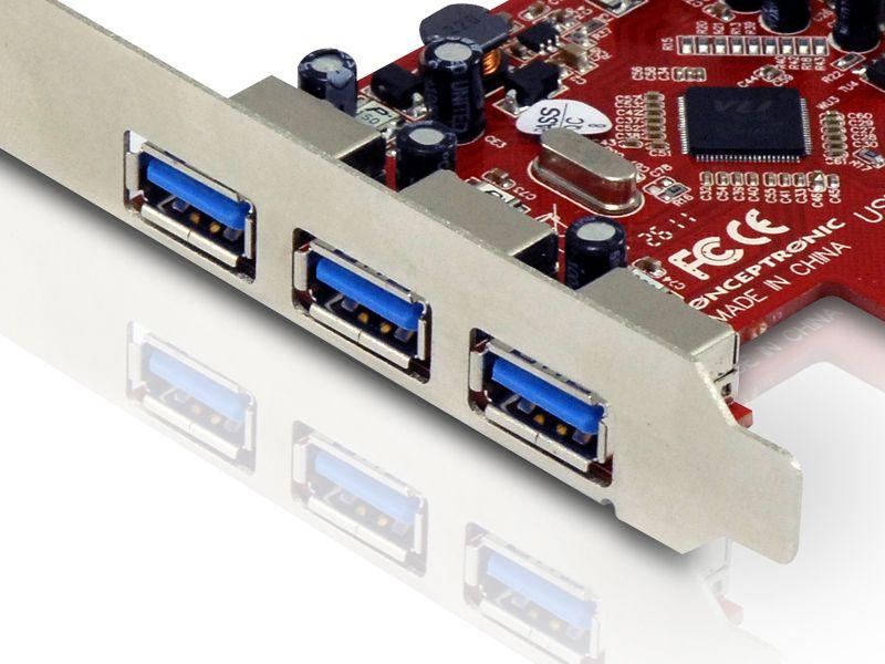 Placa de Expansão PCIe CONCEPTRONIC C4USB3EXI (Vermelho e Prateado) — miniatura 3