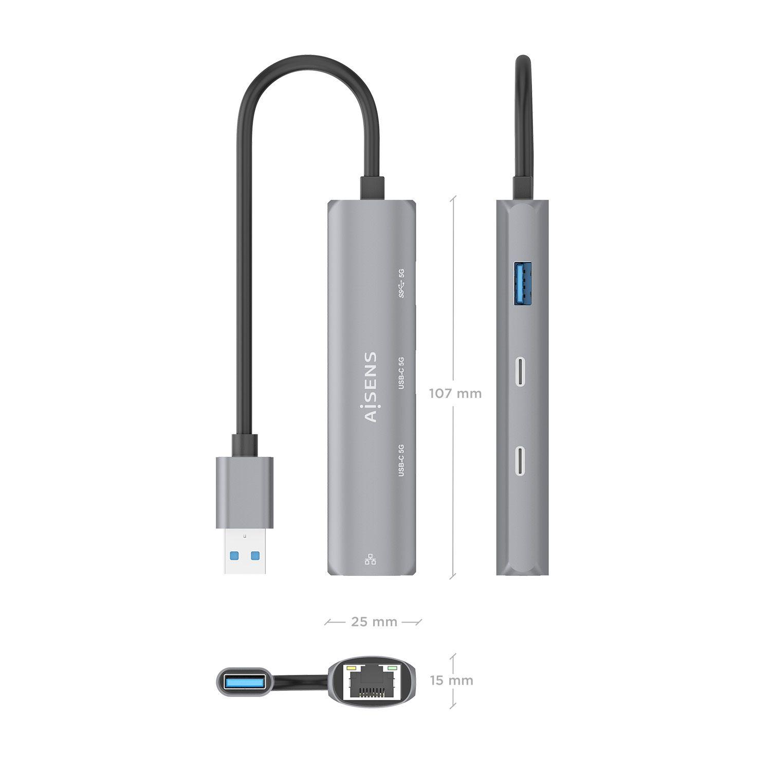 Hub USB AISENS ASUC-4P036-GR (0,15 m - USB Type-A - Windows 10, Windows 11 - Cinzento) — miniatura 4