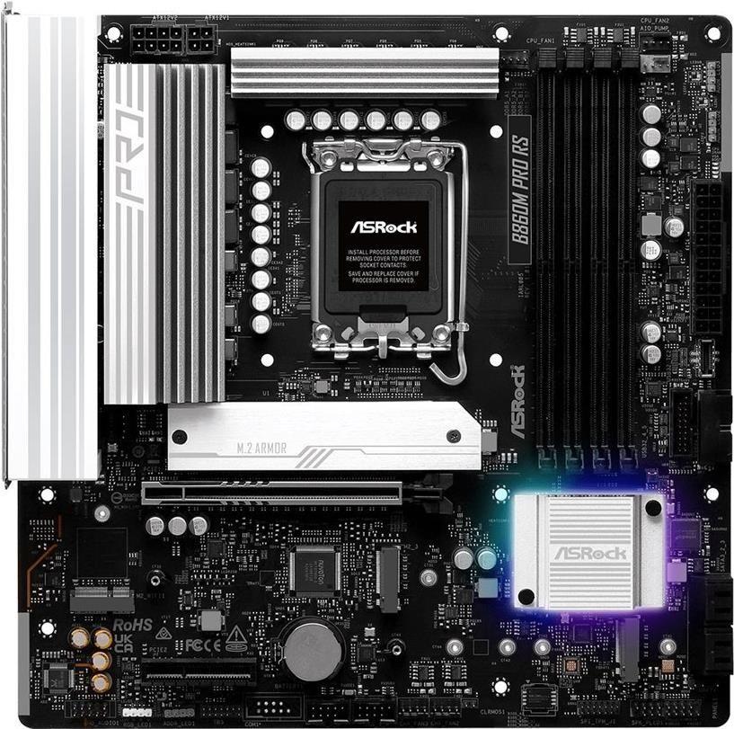 Motherboard ASROCK B860M Pro RS (LGA1851 - Intel Core Ultra Série 2 - micro-ATX - Prateado)